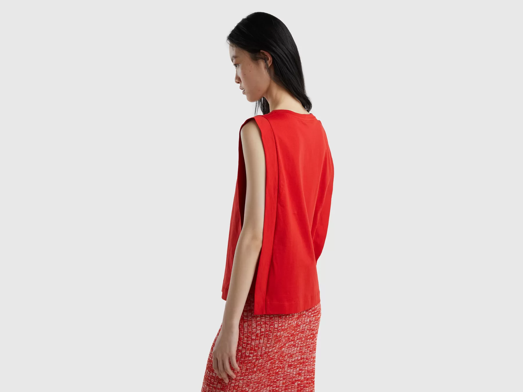 Benetton Top Girocollo 100% Cotone Rosso Outlet