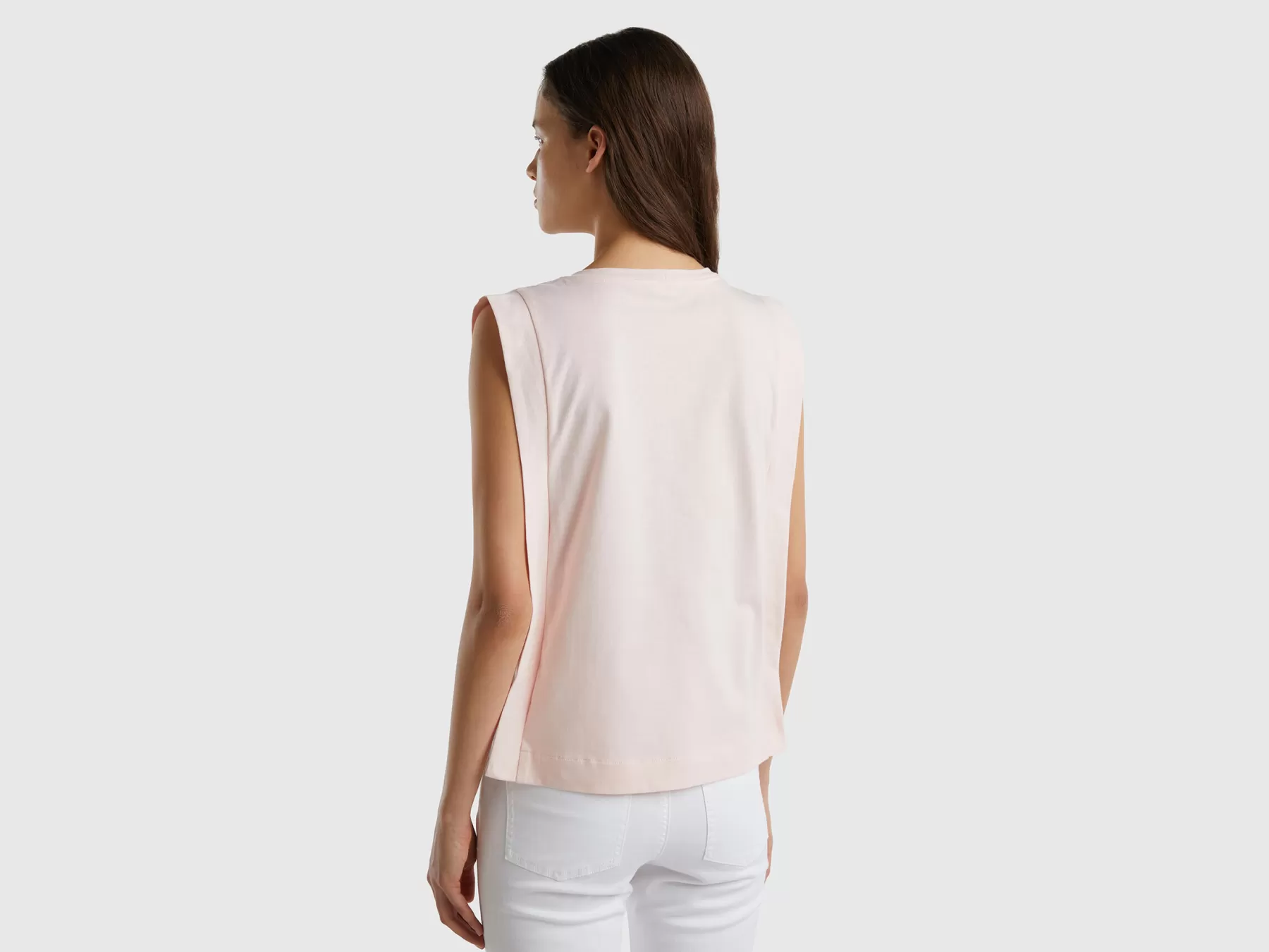 Benetton Top Girocollo 100% Cotone Rosa Tenue Clearance