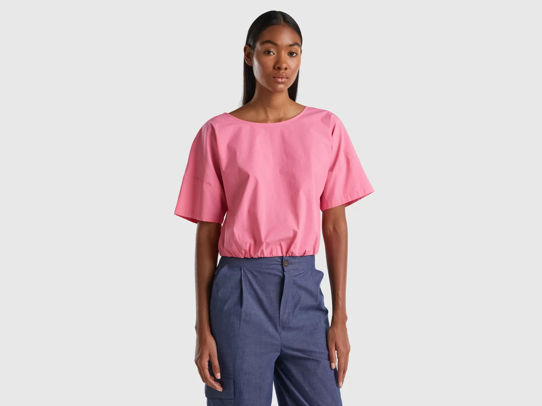 Benetton Top In Chambray Fucsia Fashion