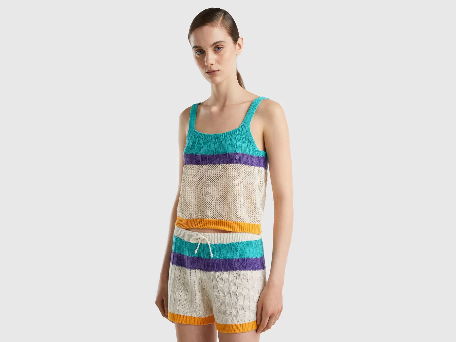 Benetton Top In Maglia A Righe Multi-Color Flash Sale