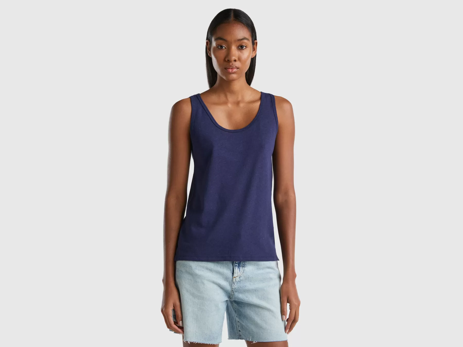 Benetton Top In Misto Lino Blu Scuro Shop