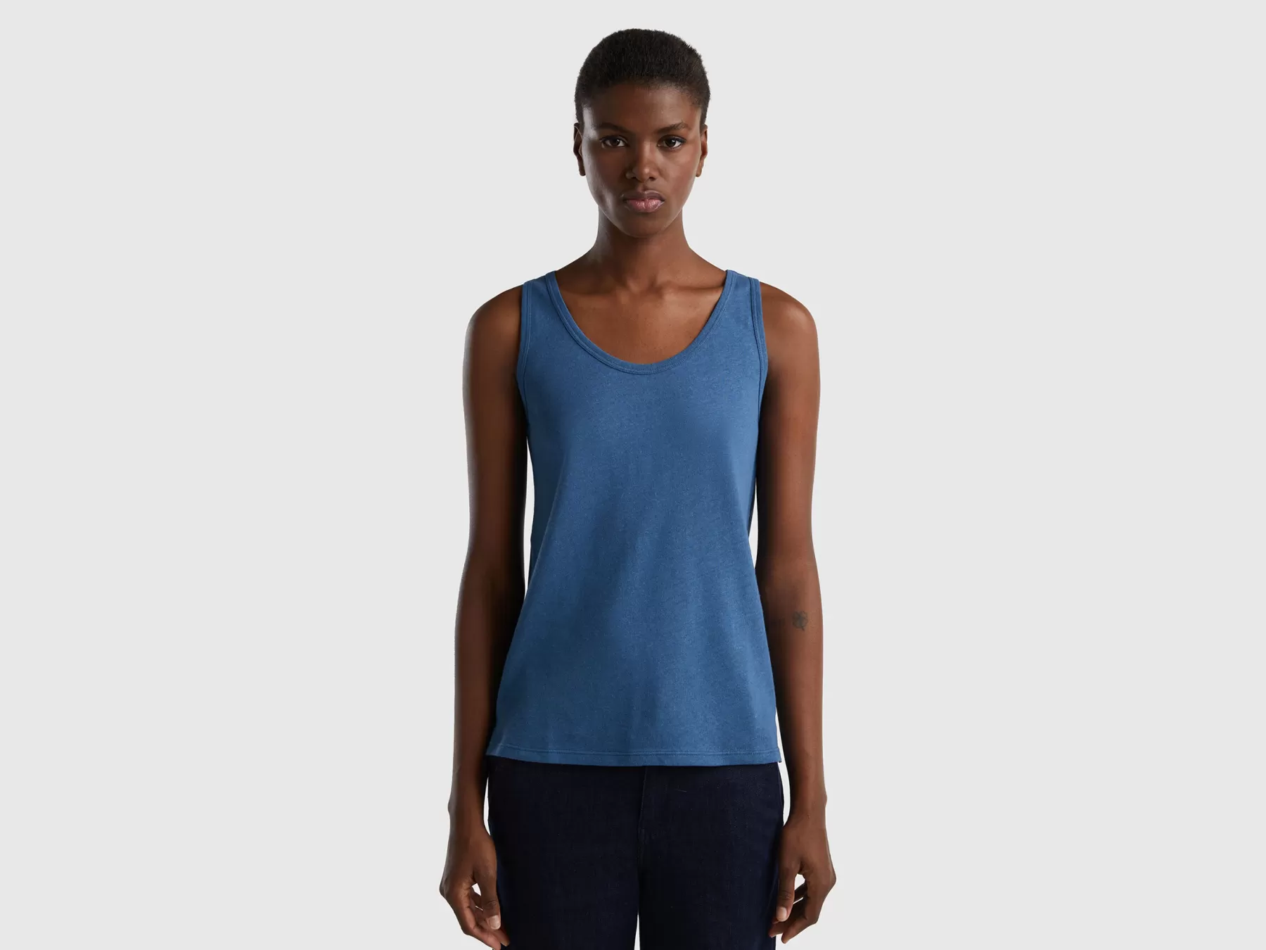 Benetton Top In Misto Lino Blu Sale