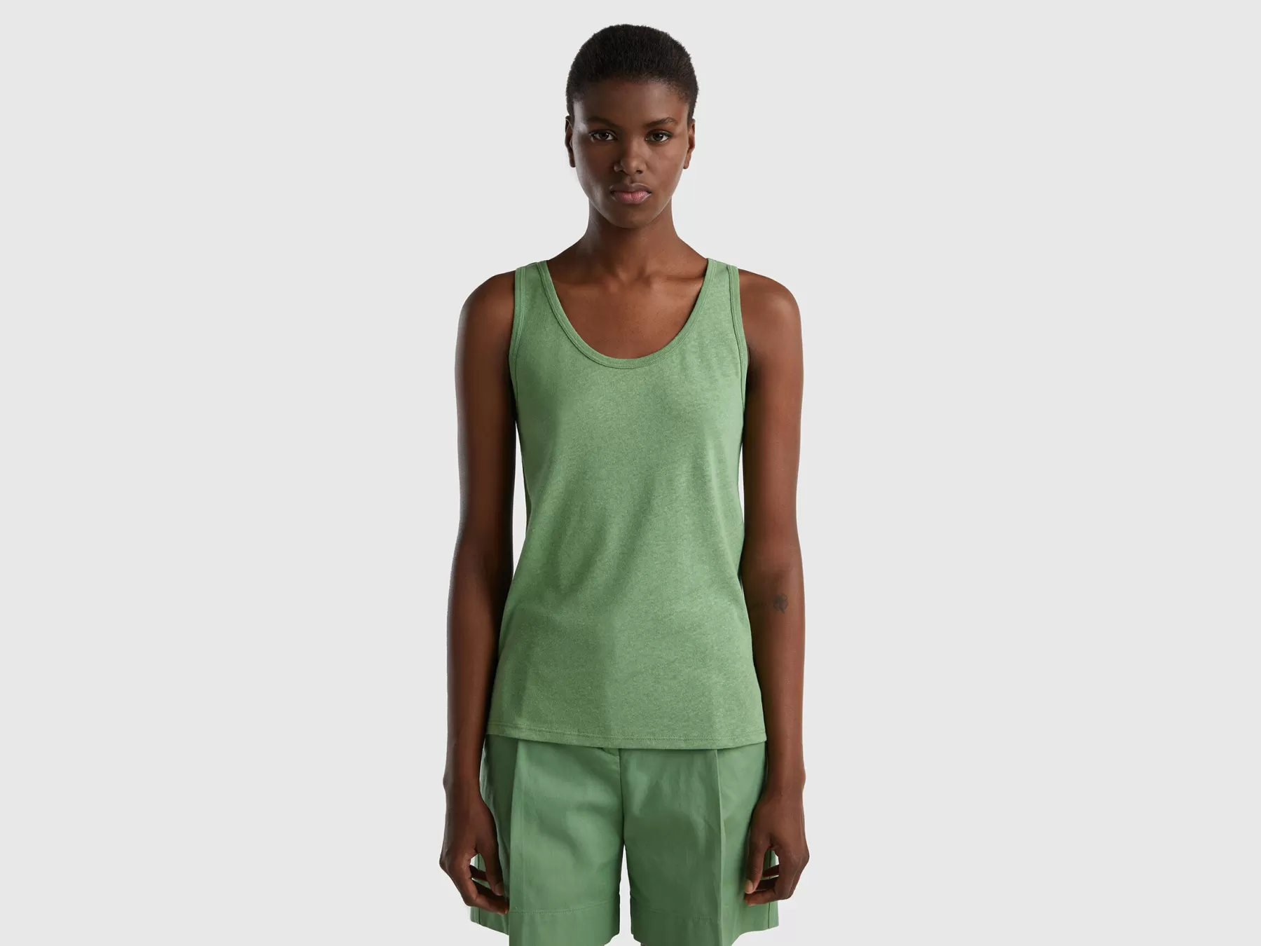 Benetton Top In Misto Lino Verde Clearance