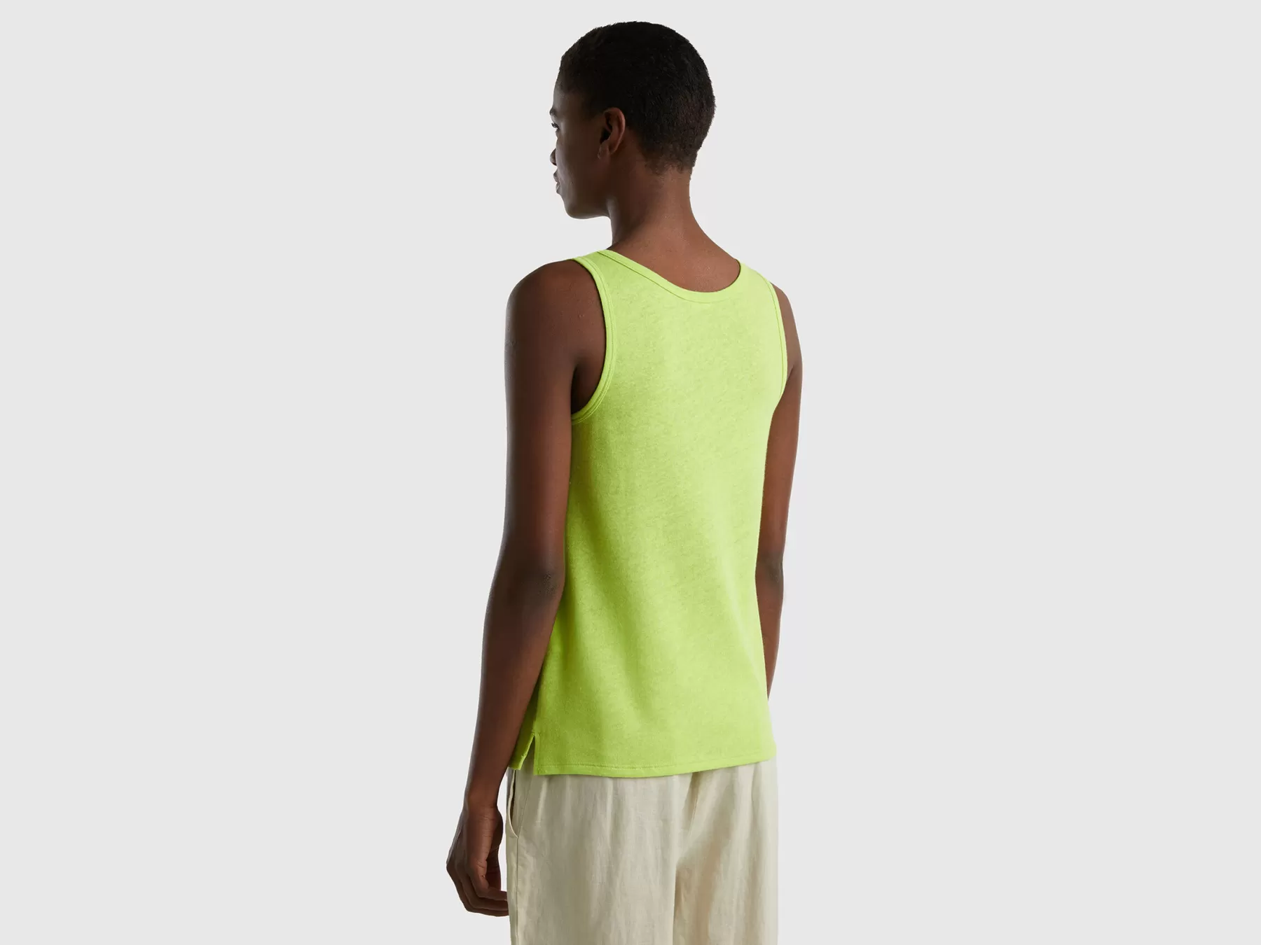 Benetton Top In Misto Lino Verde Fluo Cheap