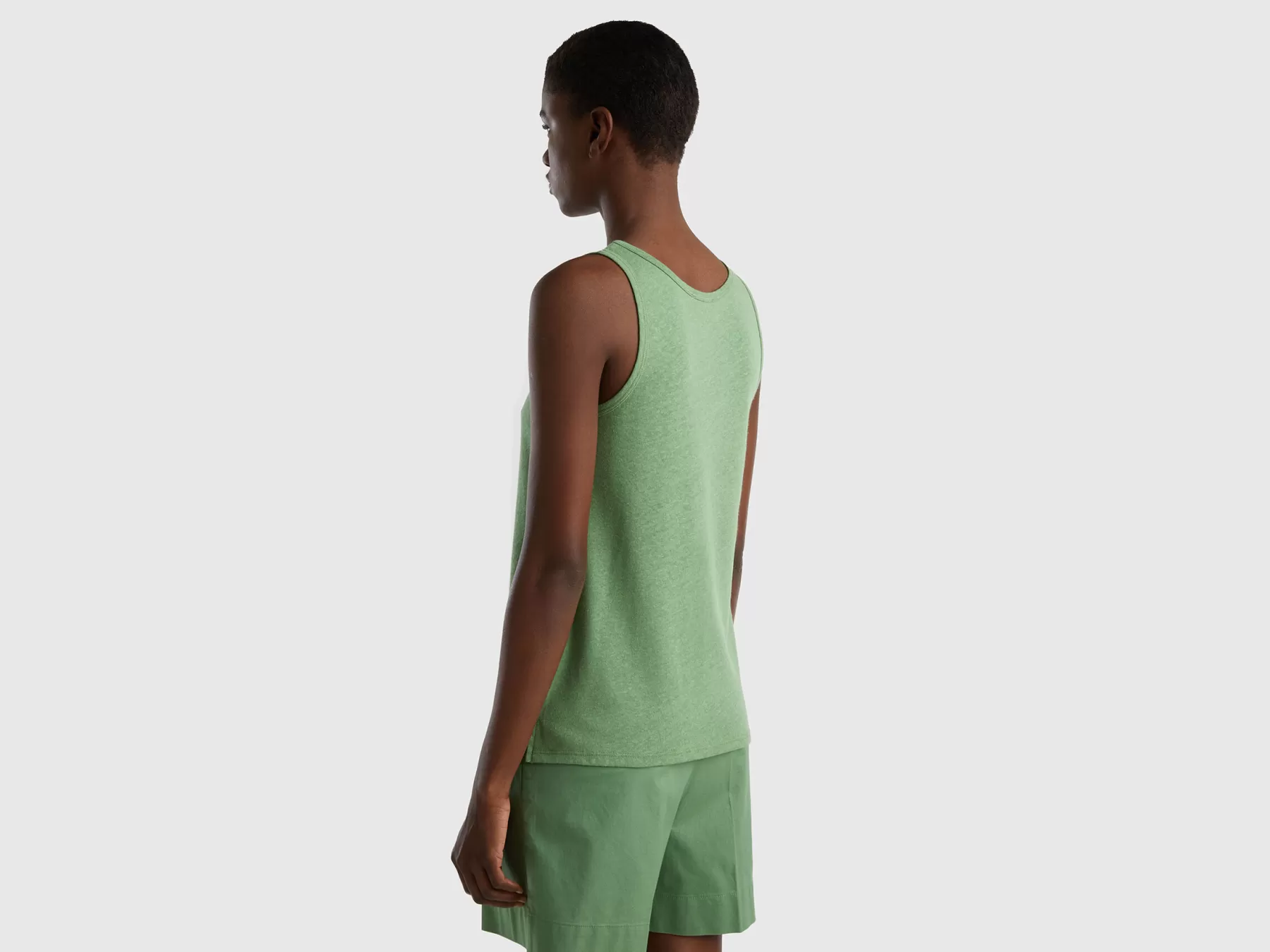 Benetton Top In Misto Lino Verde Clearance