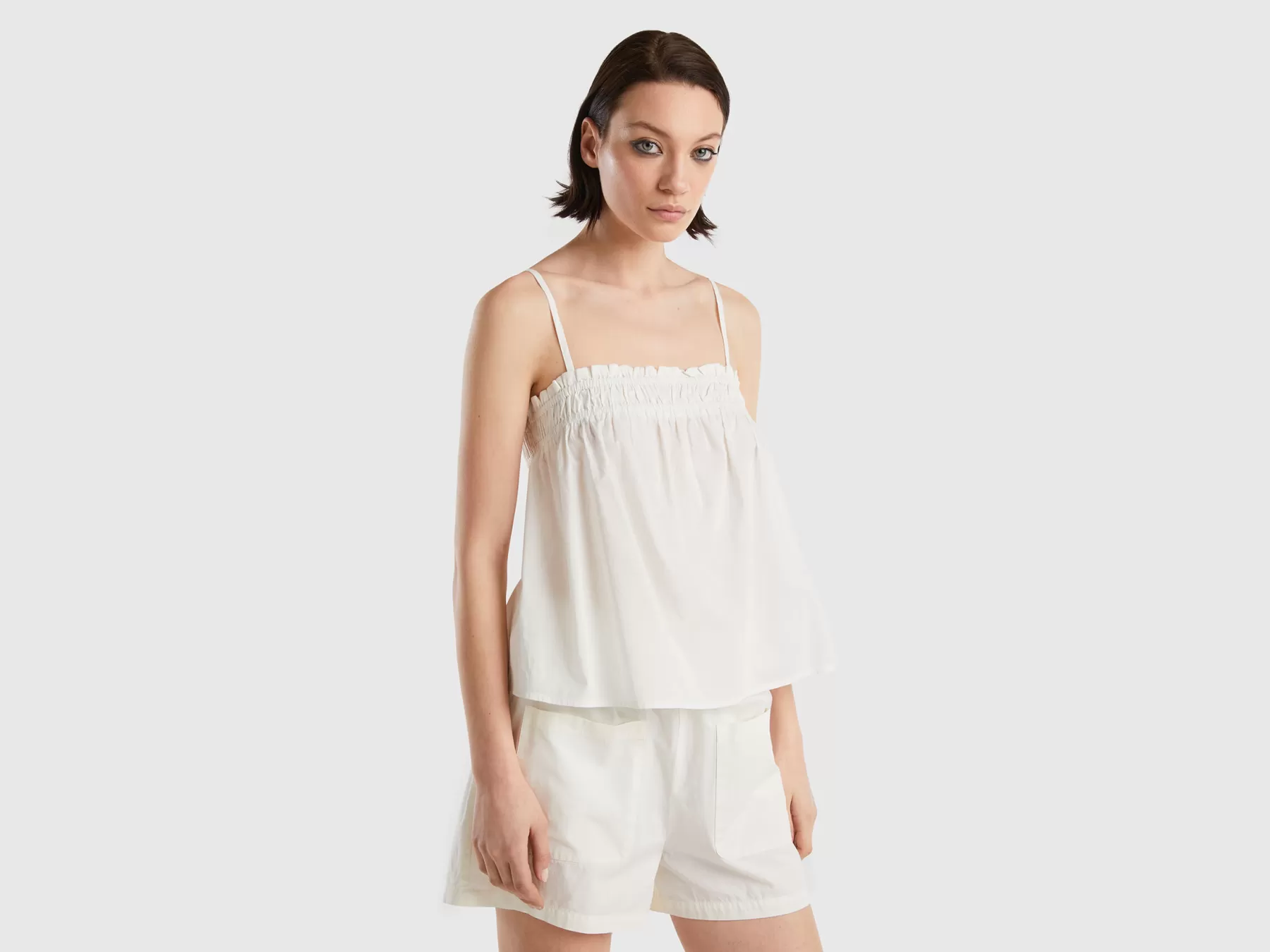 Benetton Top Leggero Con Rouches Bianco Panna Clearance