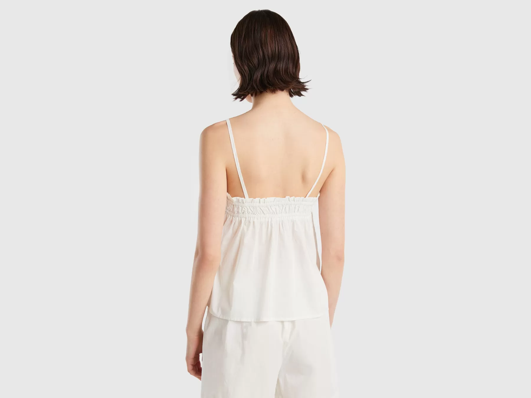 Benetton Top Leggero Con Rouches Bianco Panna Clearance