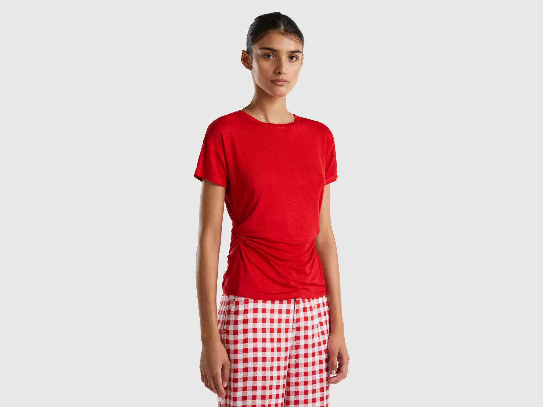 Benetton T-Shir Con Nodi Sui Fianchi Rosso Cheap