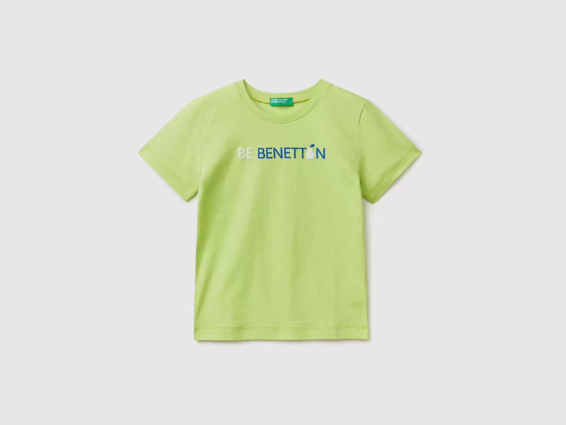 Benetton T-Shirt 100% Cotone Bio Con Logo Verde Fluo Best Sale