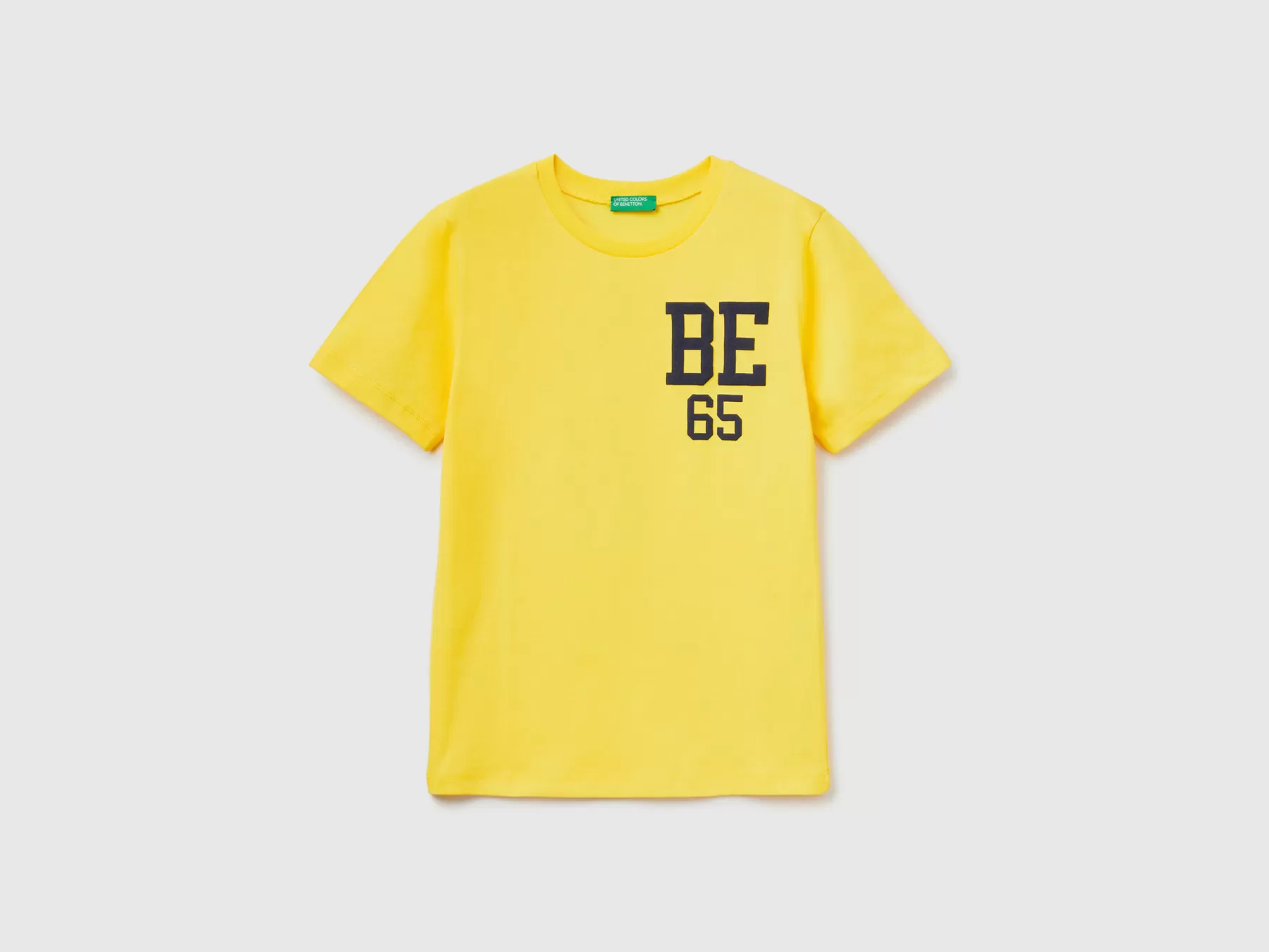 Benetton T-Shirt 100% Cotone Bio Con Logo Giallo Clearance