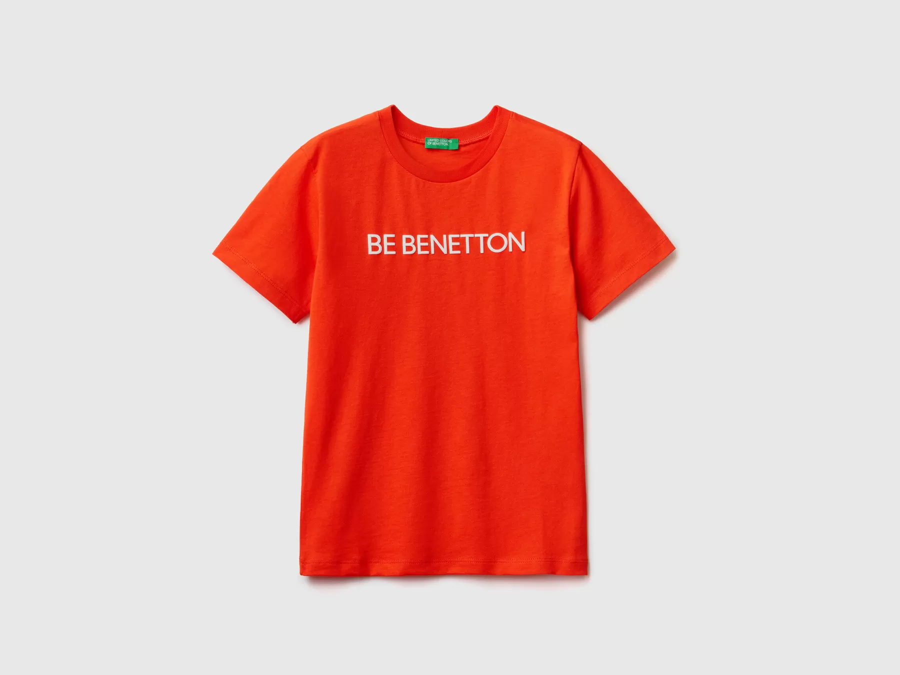 Benetton T-Shirt 100% Cotone Bio Con Logo Rosso Corallo Fashion