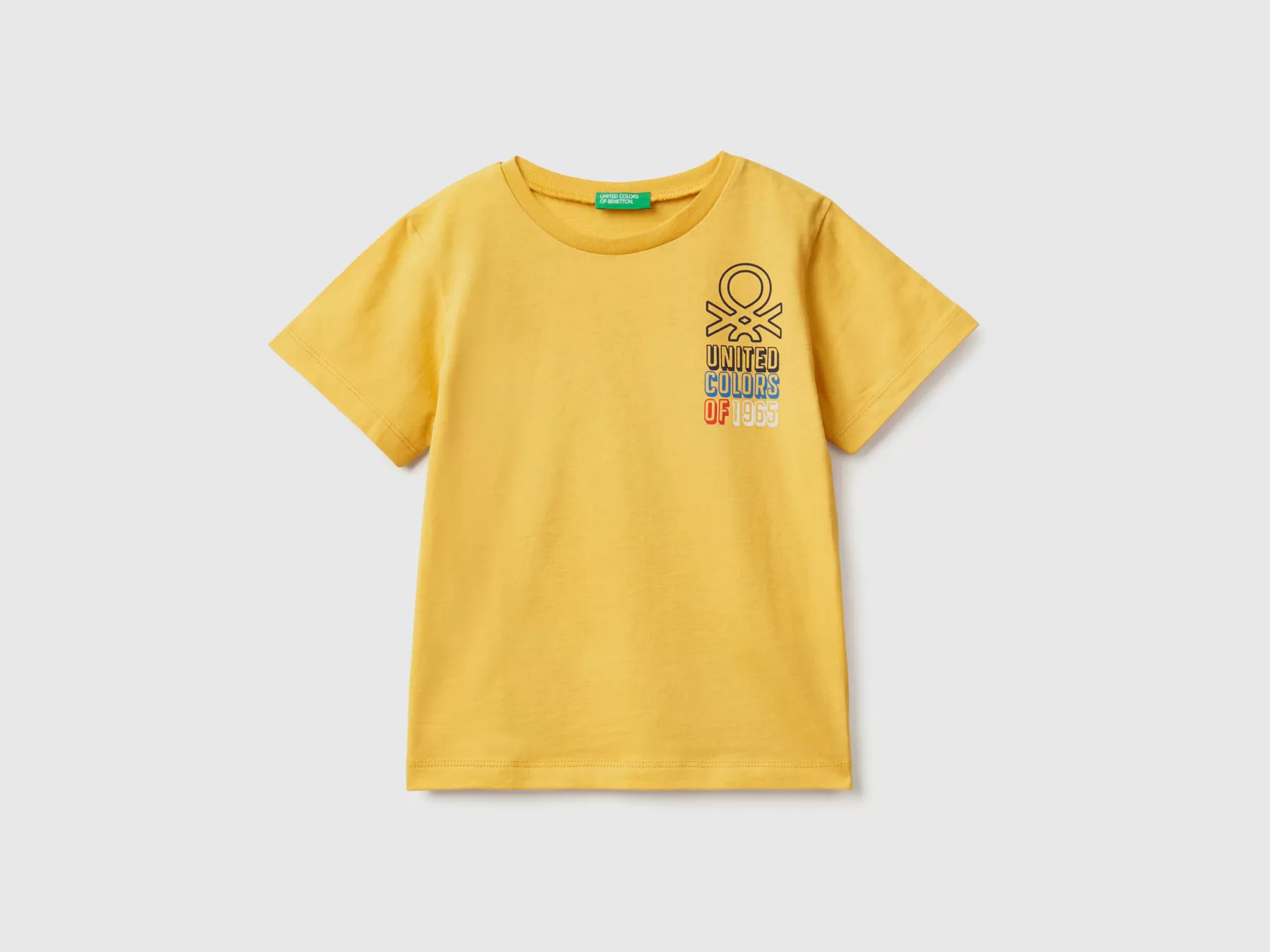 Benetton T-Shirt 100% Cotone Bio Con Stampa Giallo Best