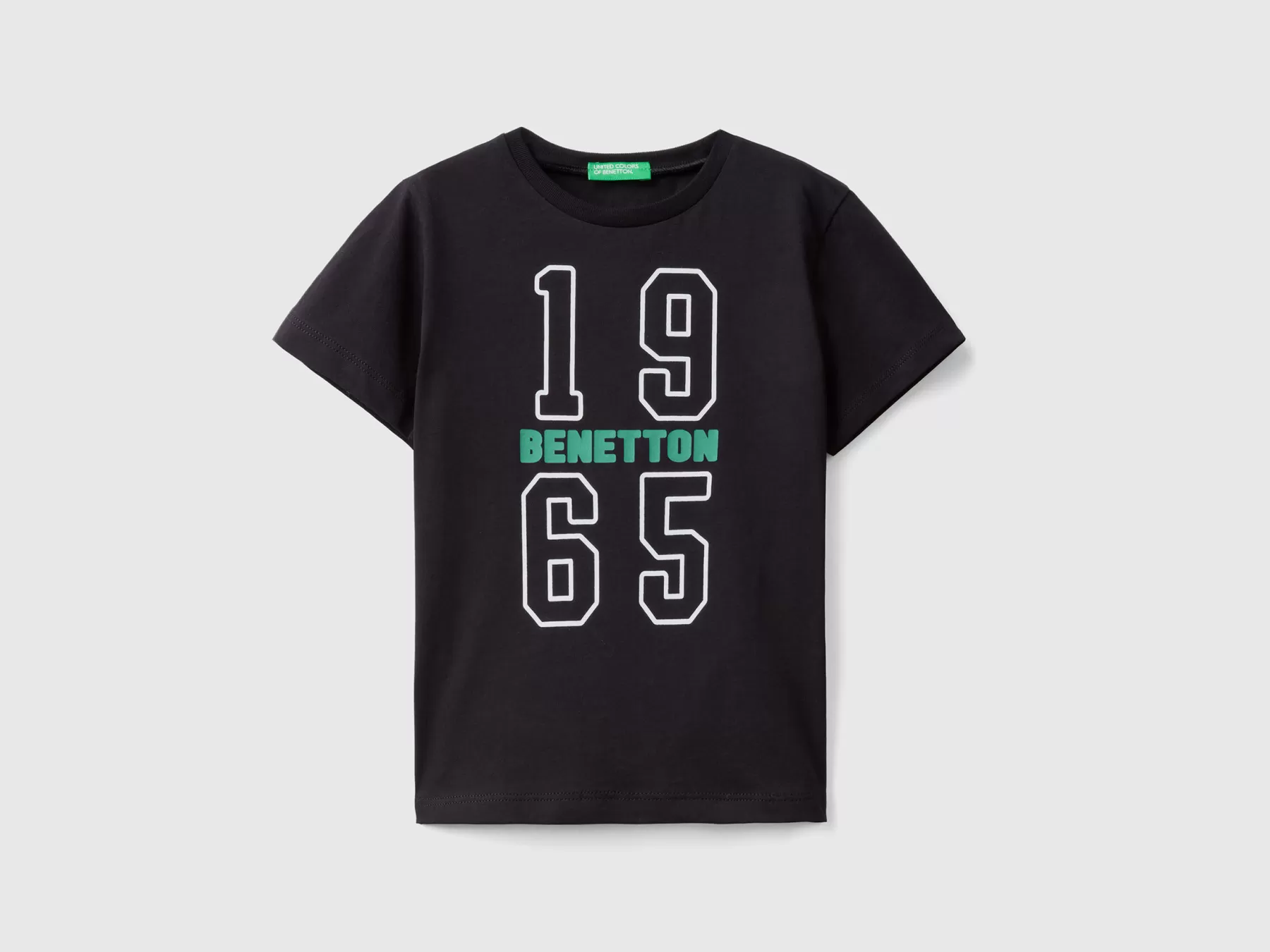 Benetton T-Shirt 100% Cotone Bio Con Stampa Nero Clearance