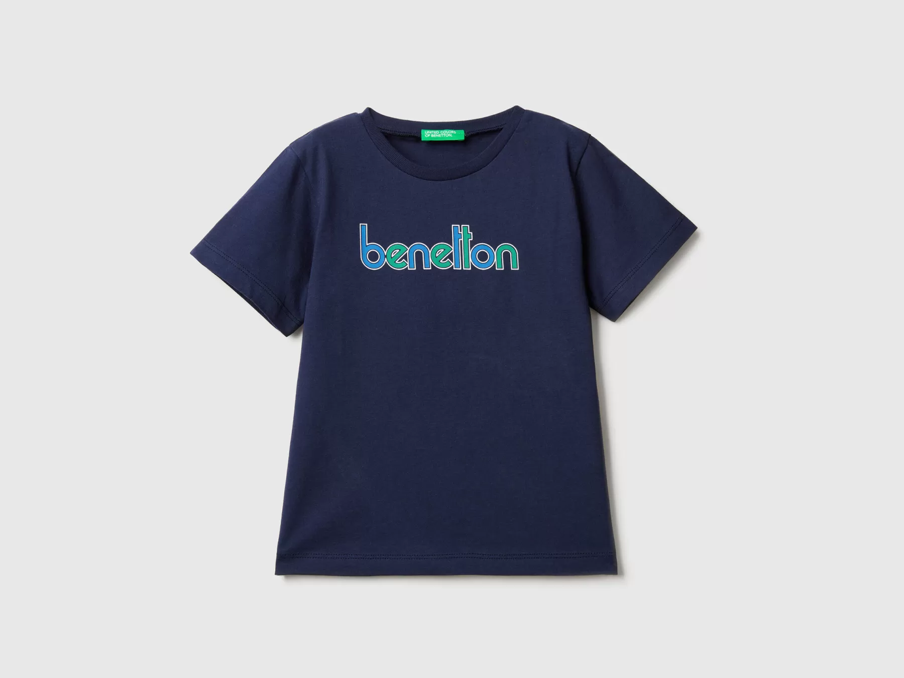 Benetton T-Shirt 100% Cotone Bio Con Stampa Blu Scuro Shop