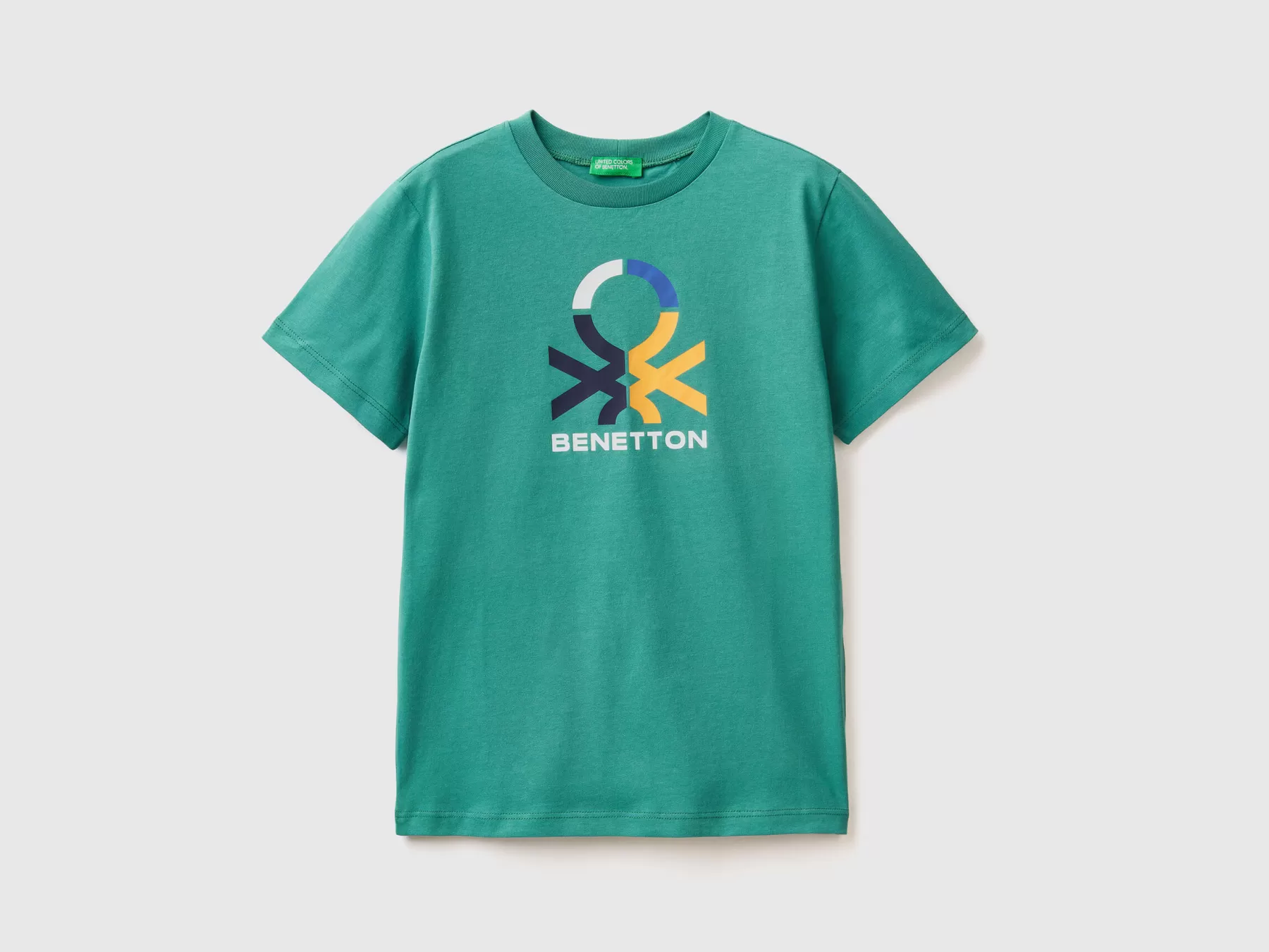 Benetton T-Shirt 100% Cotone Biologico Verde Scuro Cheap