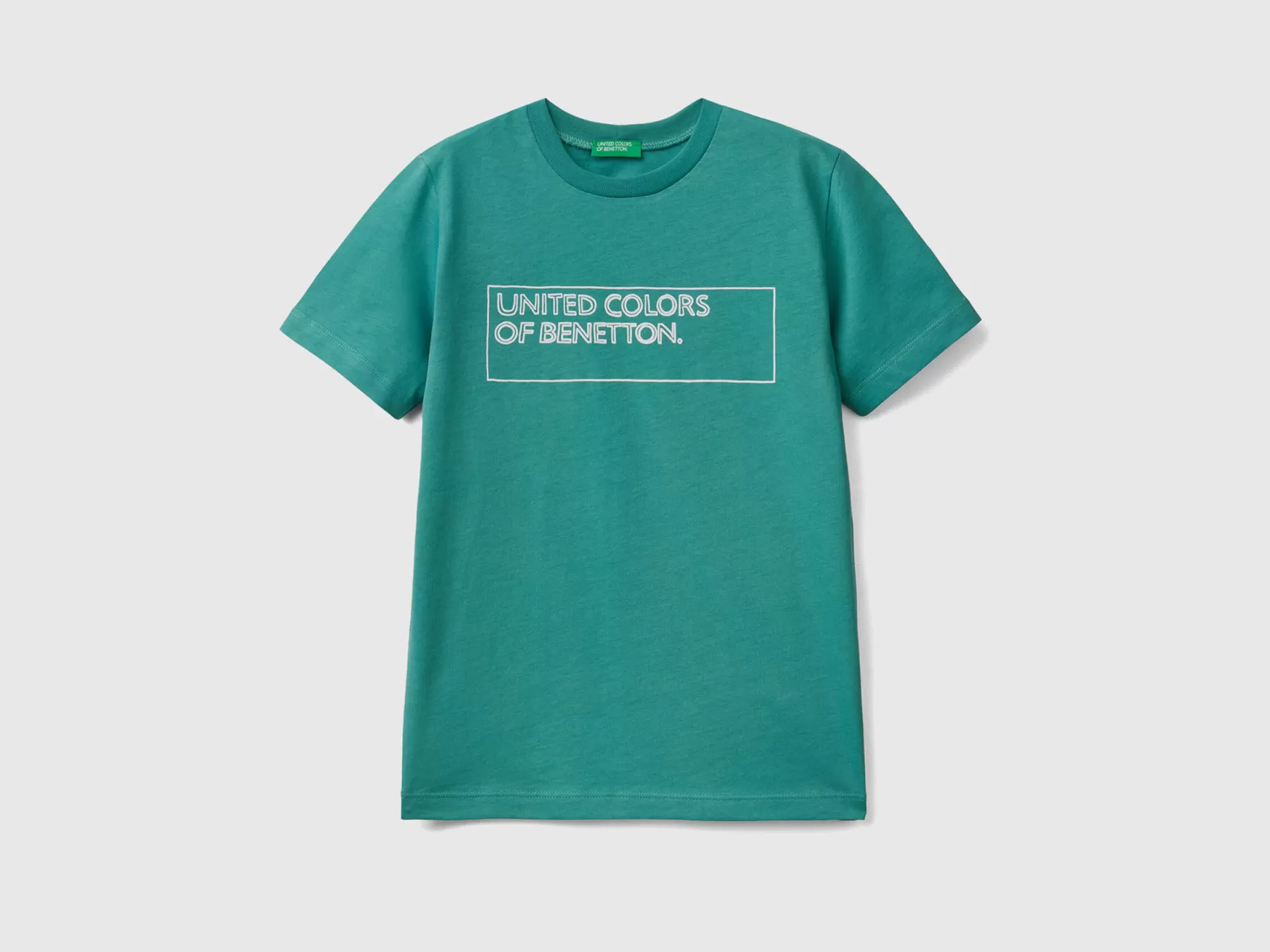 Benetton T-Shirt 100% Cotone Con Logo Verde Scuro Cheap