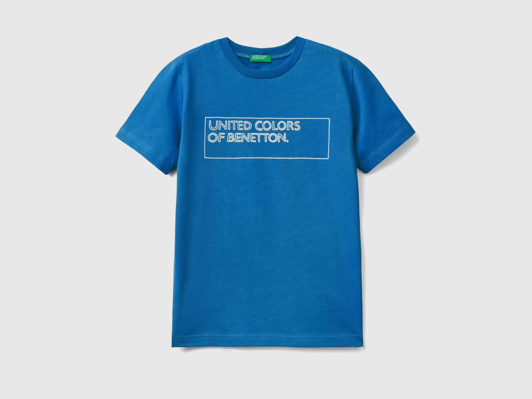 Benetton T-Shirt 100% Cotone Con Logo Bluette Hot