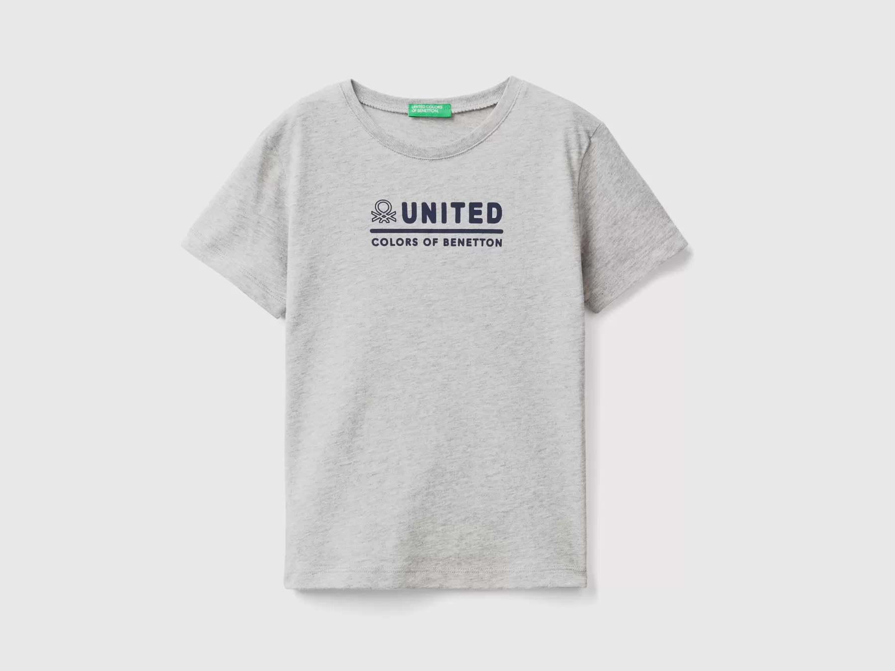 Benetton T-Shirt 100% Cotone Con Logo Grigio Chiaro Fashion