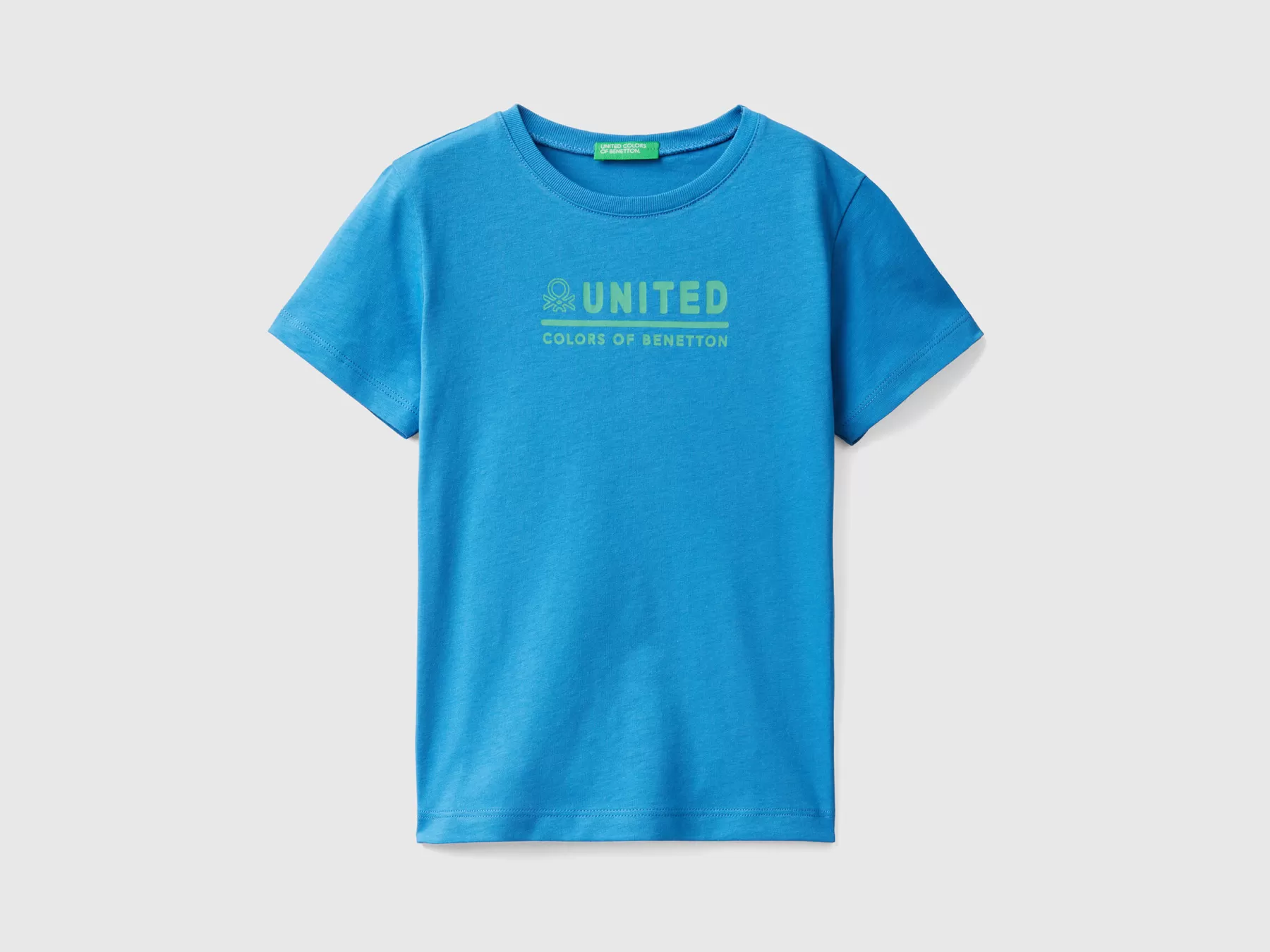 Benetton T-Shirt 100% Cotone Con Logo Bluette Sale