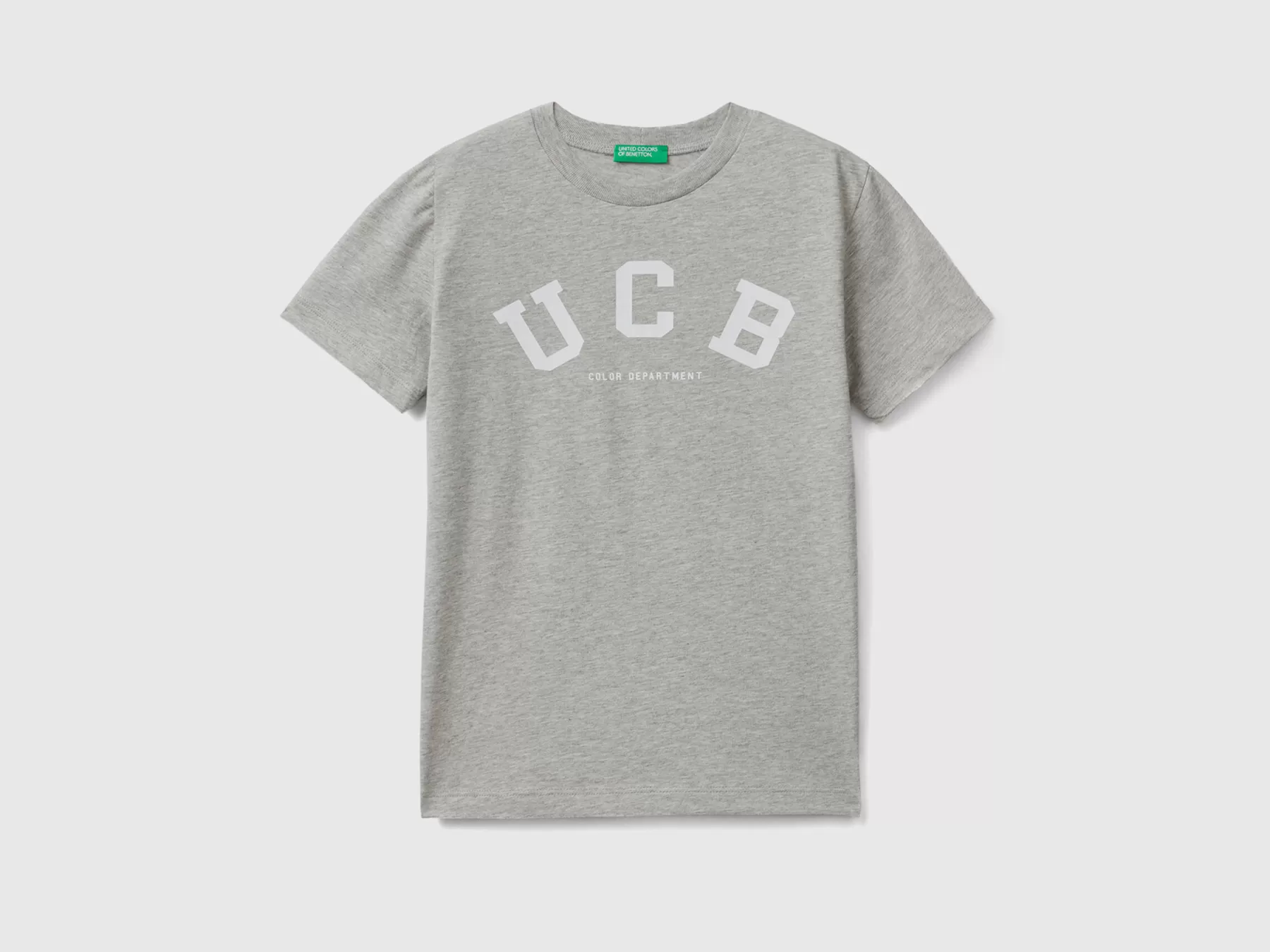 Benetton T-Shirt 100% Cotone Con Logo Grigio Chiaro Clearance