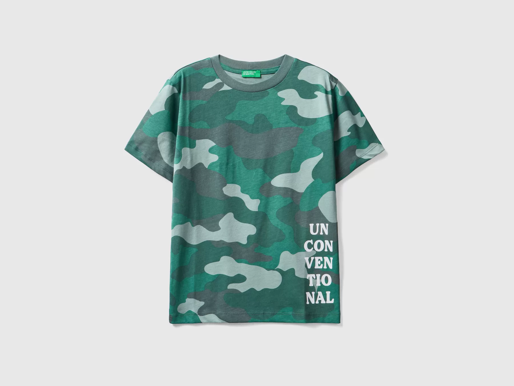 Benetton T-Shirt 100% Cotone Con Stampa Verde Online