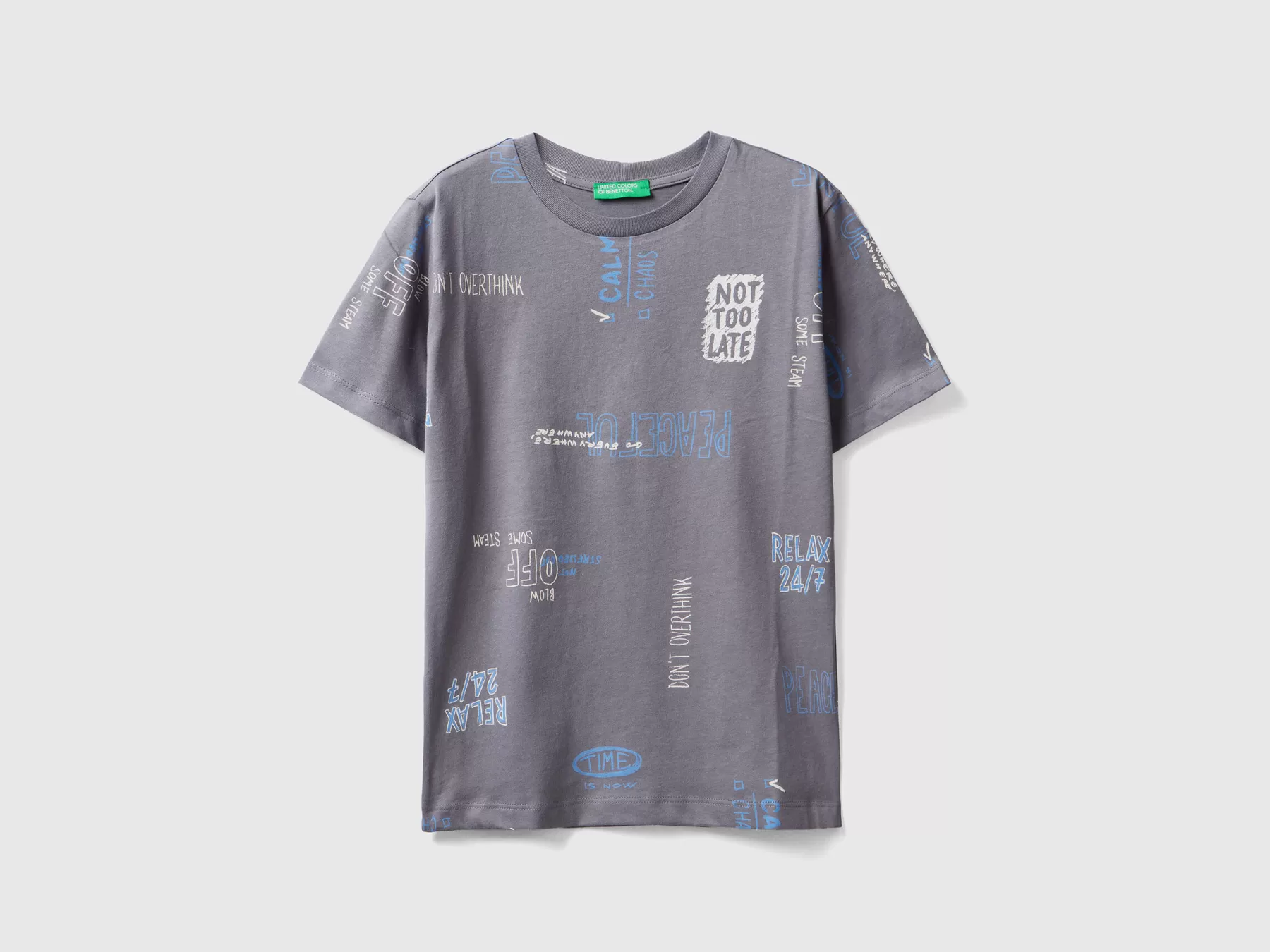 Benetton T-Shirt 100% Cotone Con Stampa Grigio Cheap