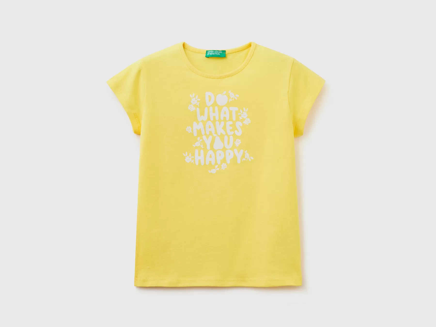 Benetton T-Shirt 100% Cotone Con Stampa Giallo New