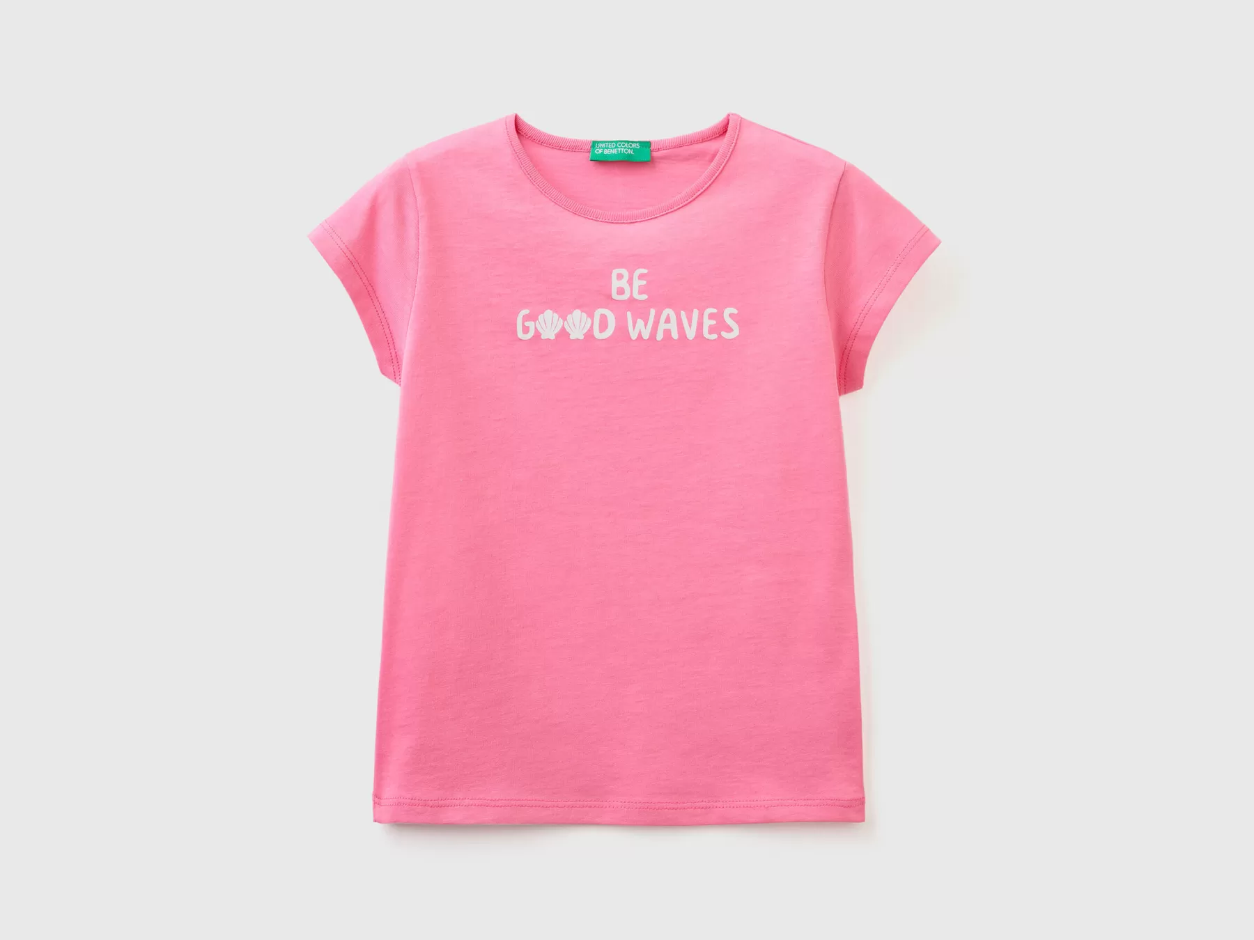 Benetton T-Shirt 100% Cotone Con Stampa Rosa Online