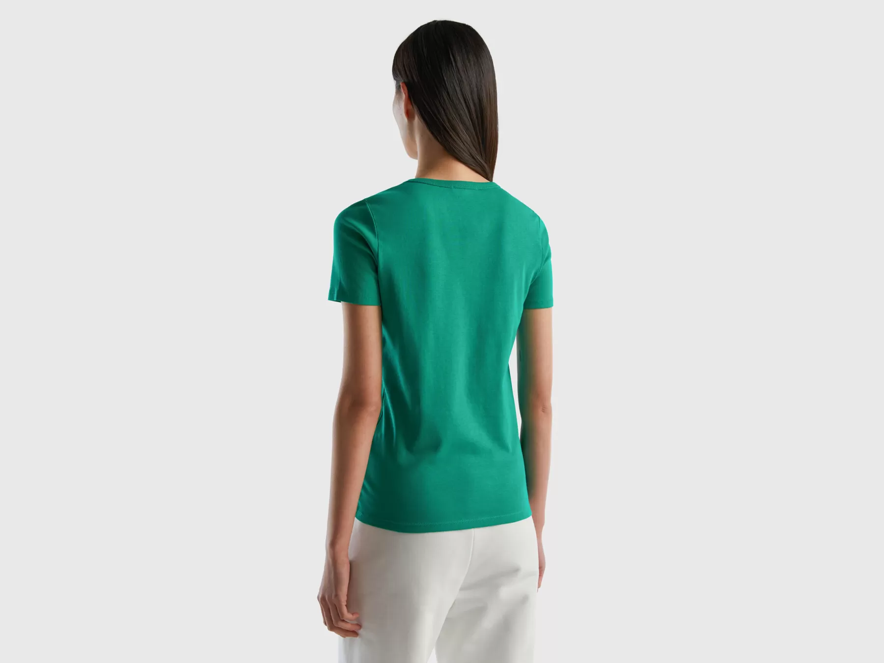 Benetton T-Shirt 100% Cotone Con Stampa Logo Glitter Verde Outlet