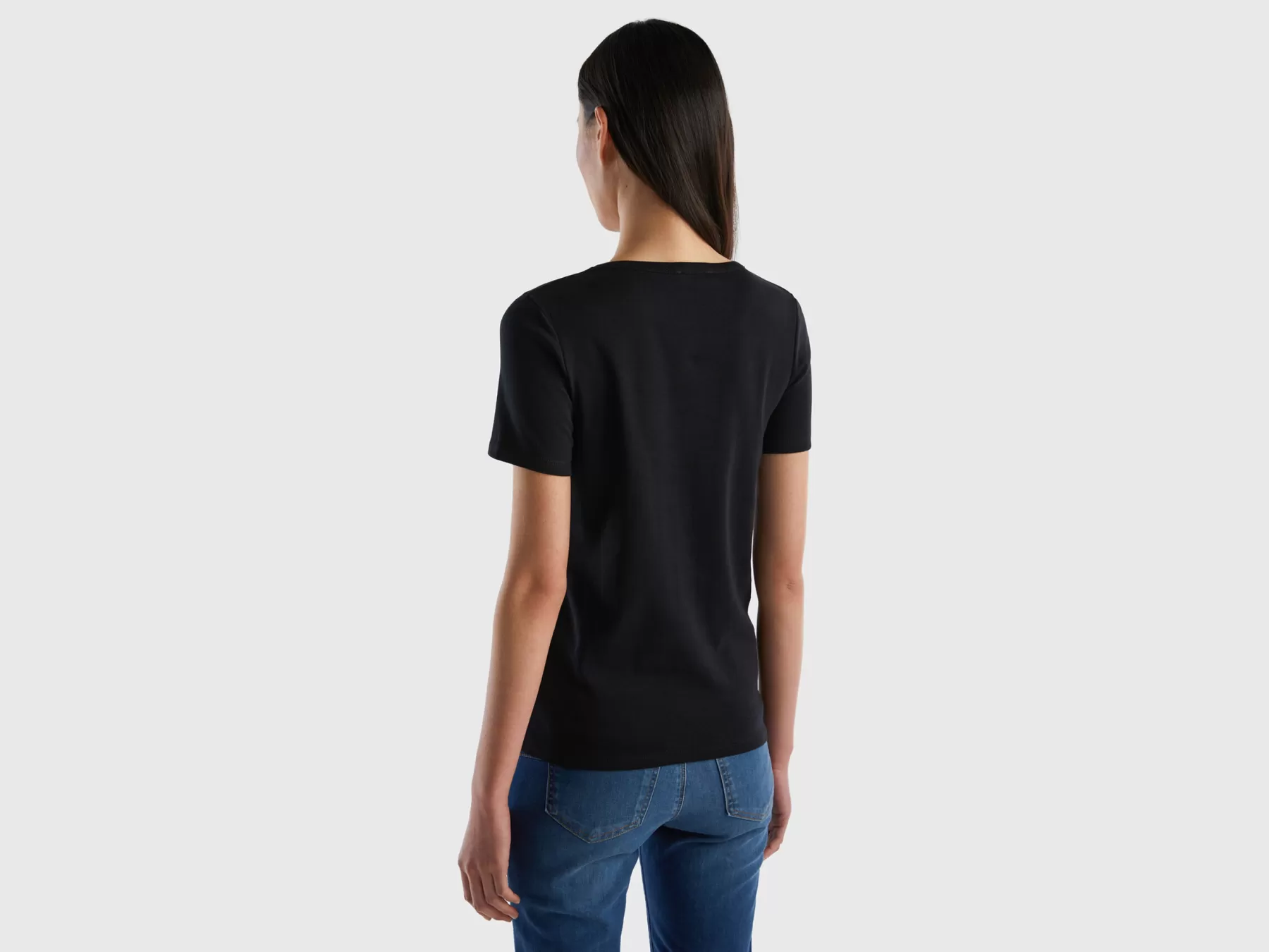 Benetton T-Shirt 100% Cotone Con Stampa Logo Glitter Nero Cheap