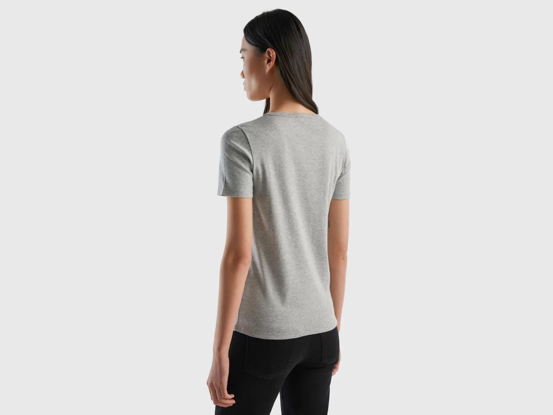 Benetton T-Shirt 100% Cotone Con Stampa Logo Glitter Grigio Chiaro Shop