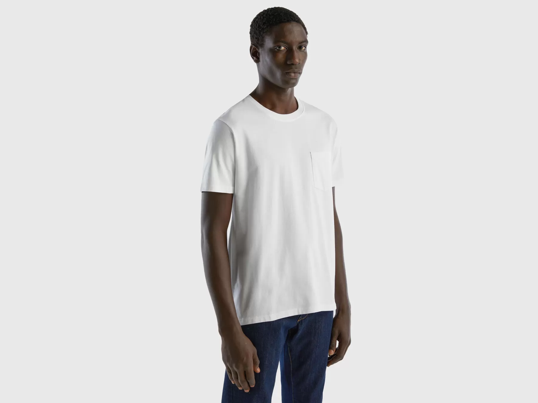 Benetton T-Shirt 100% Cotone Con Taschino Bianco Sale