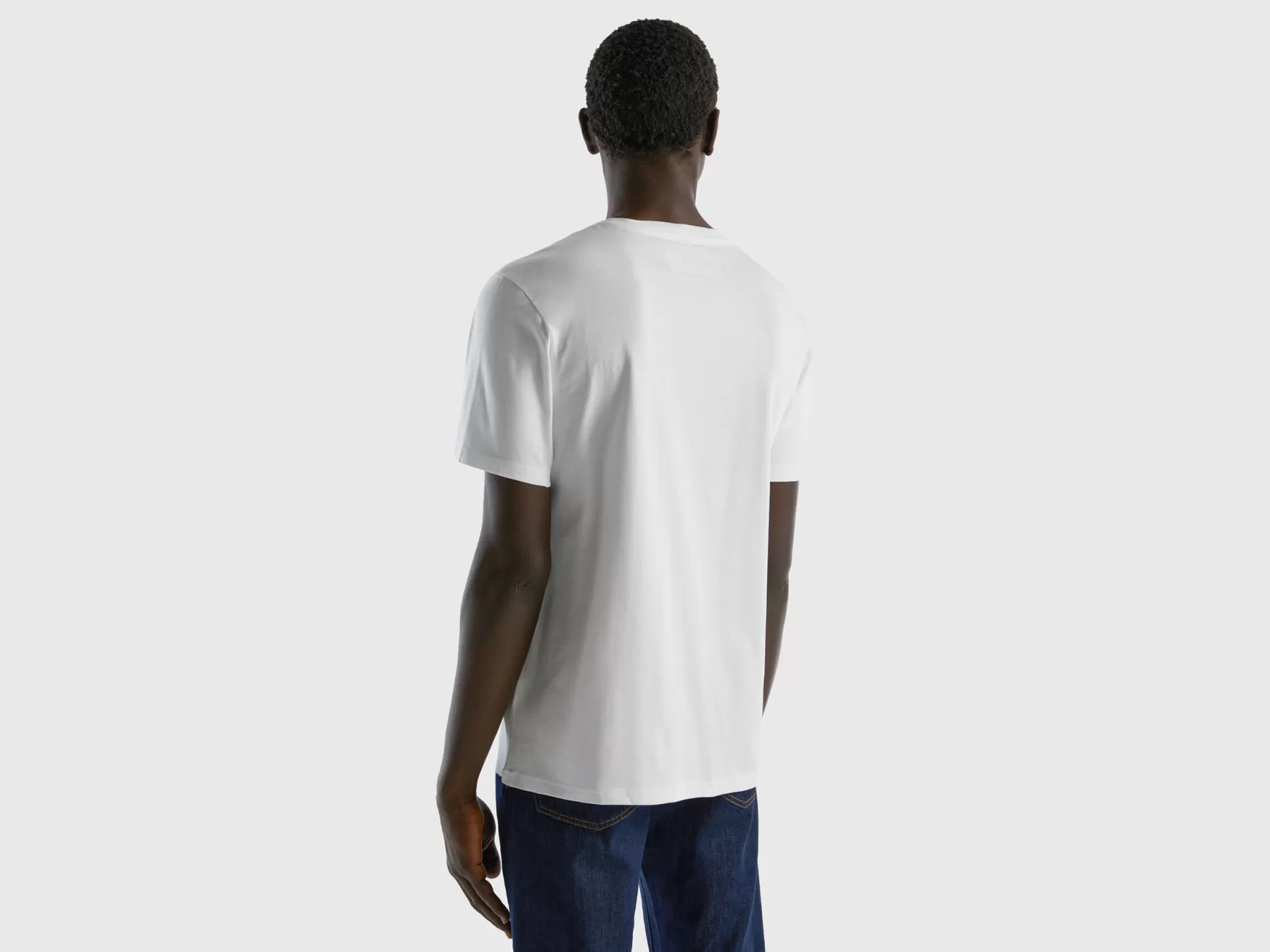 Benetton T-Shirt 100% Cotone Con Taschino Bianco Sale