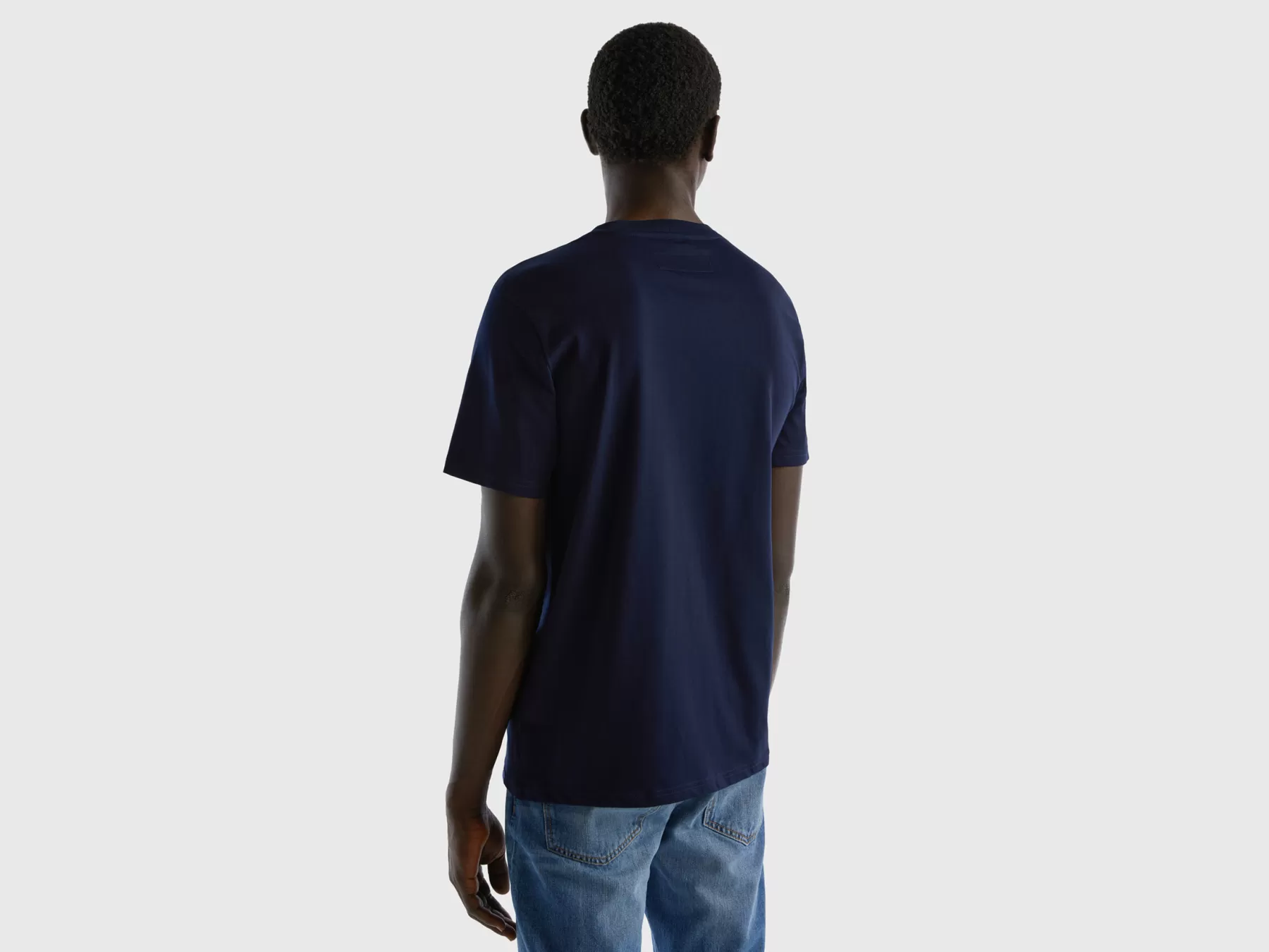 Benetton T-Shirt 100% Cotone Con Taschino Blu Scuro Clearance