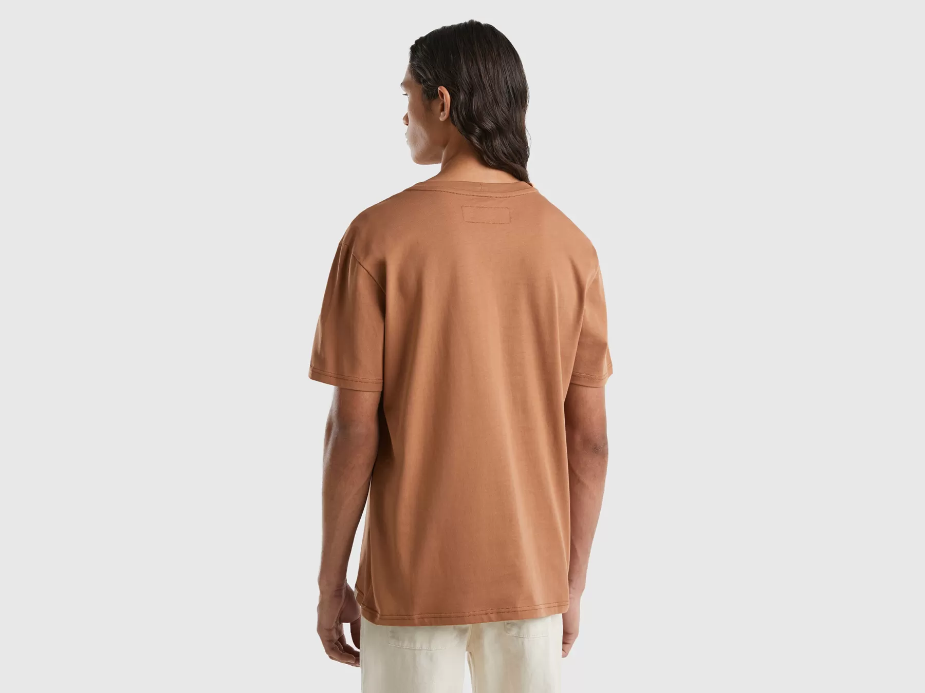 Benetton T-Shirt 100% Cotone Con Taschino Marrone Online