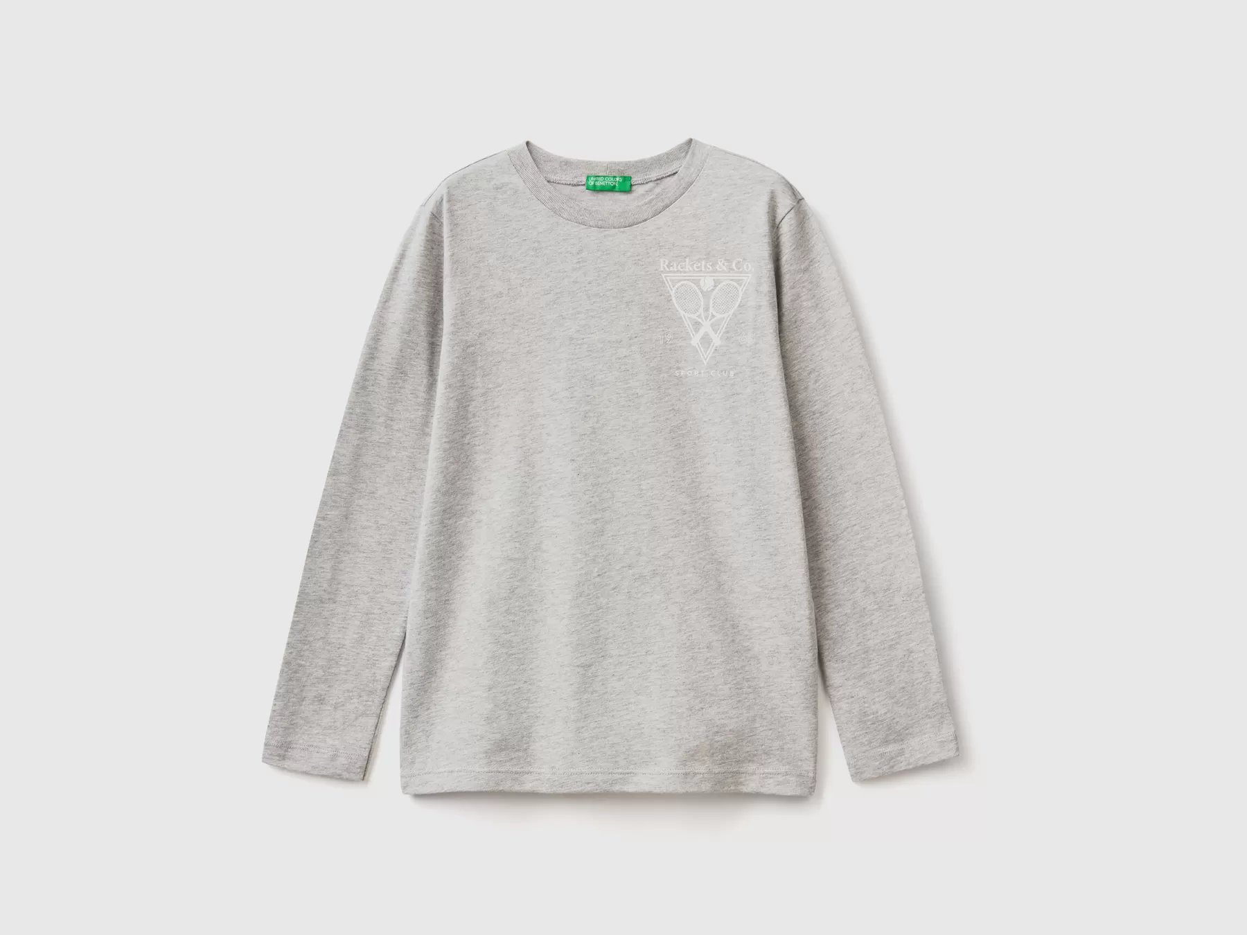 Benetton T-Shirt A Manica Lunga Con Stampa Grigio Chiaro Cheap