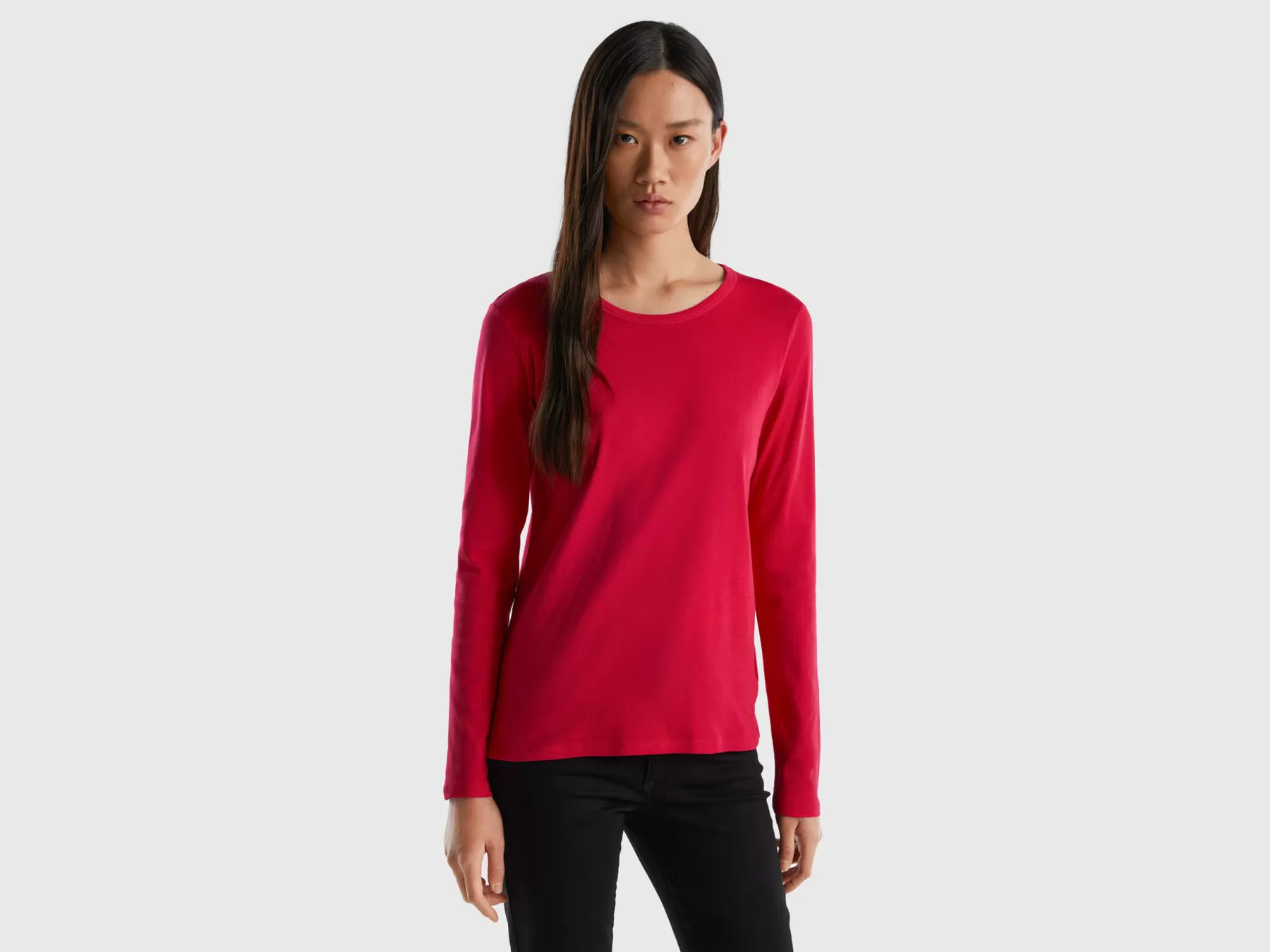 Benetton T-Shirt A Manica Lunga In Puro Cotone Fucsia Hot