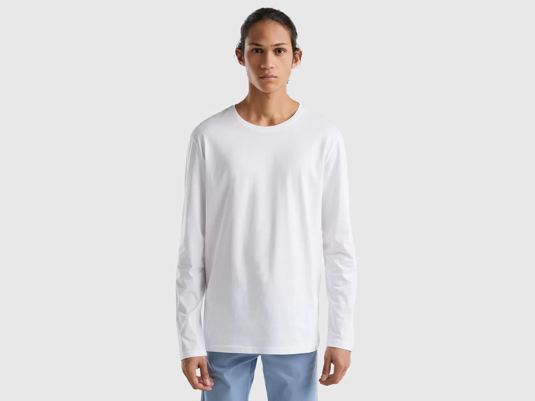 Benetton T-Shirt A Manica Lunga In Puro Cotone Bianco Cheap