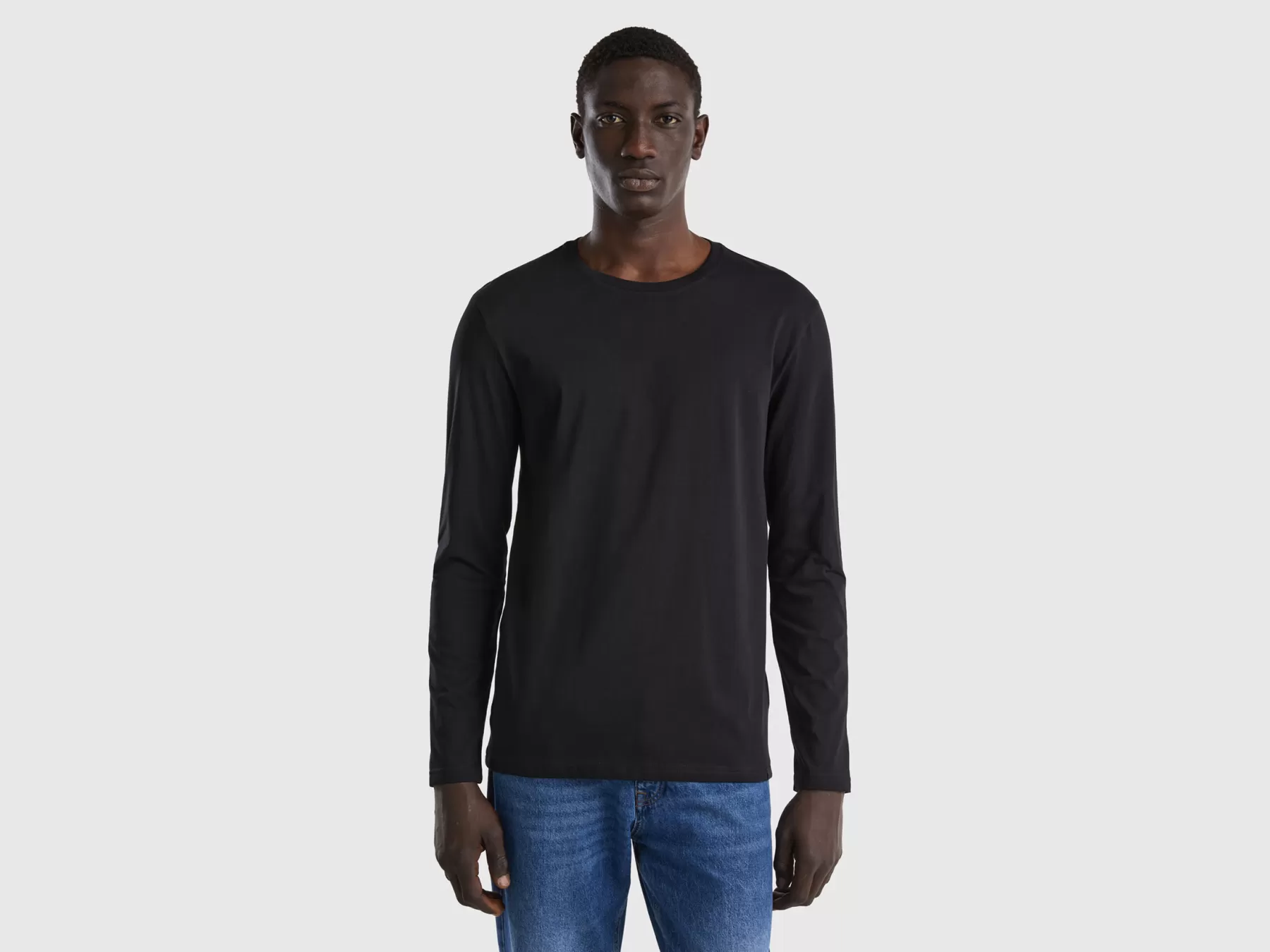 Benetton T-Shirt A Manica Lunga In Puro Cotone Nero Fashion