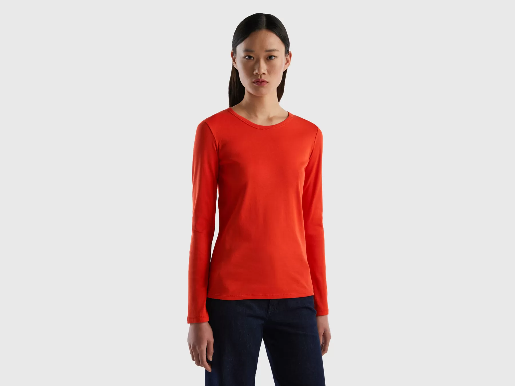 Benetton T-Shirt A Manica Lunga In Puro Cotone Rosso Discount