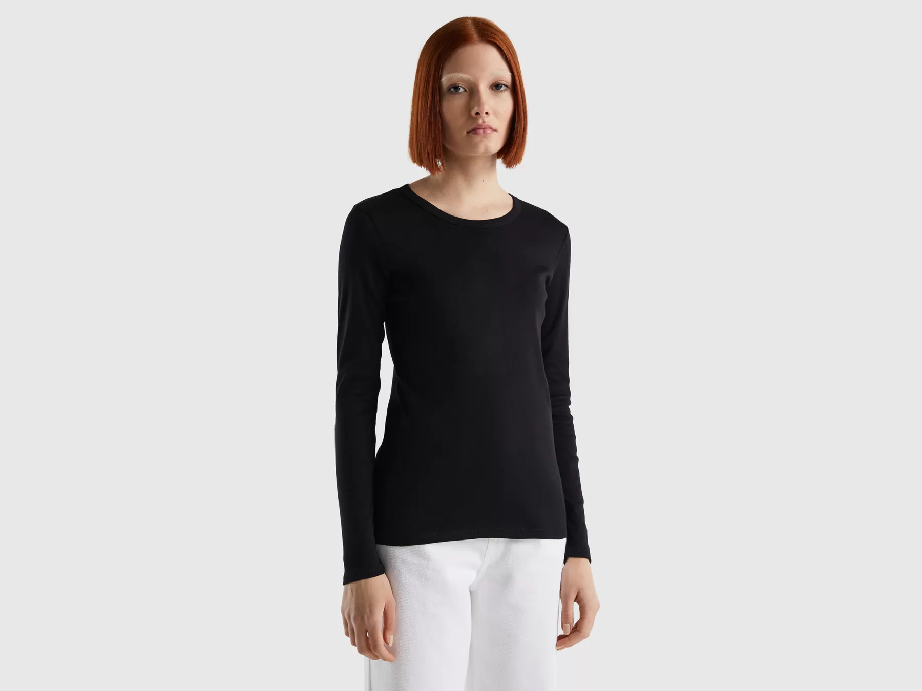 Benetton T-Shirt A Manica Lunga In Puro Cotone Nero Best Sale