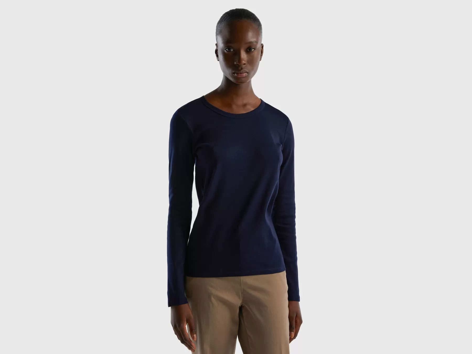 Benetton T-Shirt A Manica Lunga In Puro Cotone Blu Scuro Store