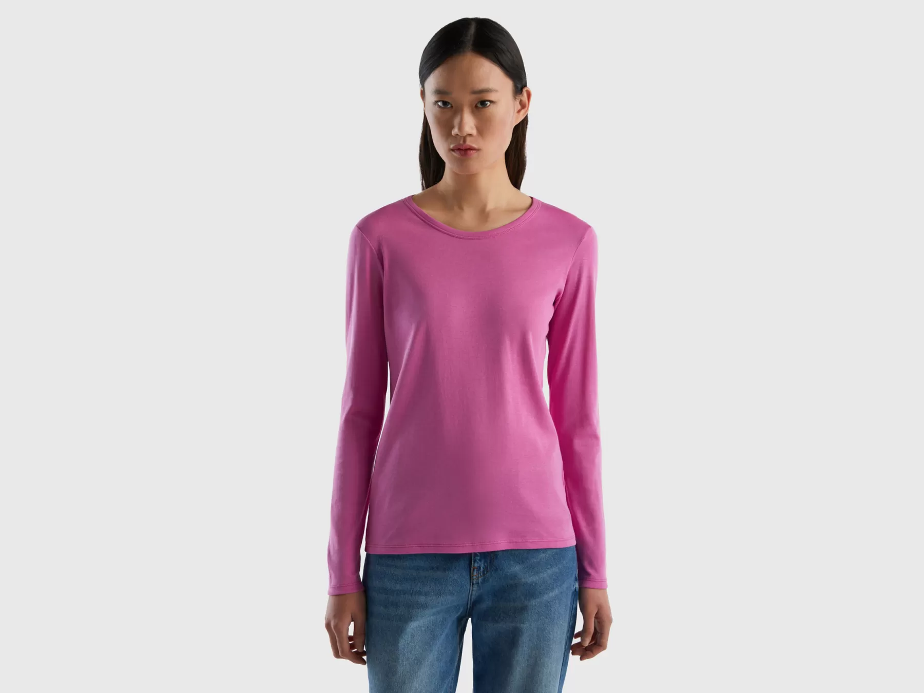 Benetton T-Shirt A Manica Lunga In Puro Cotone Rosa Store