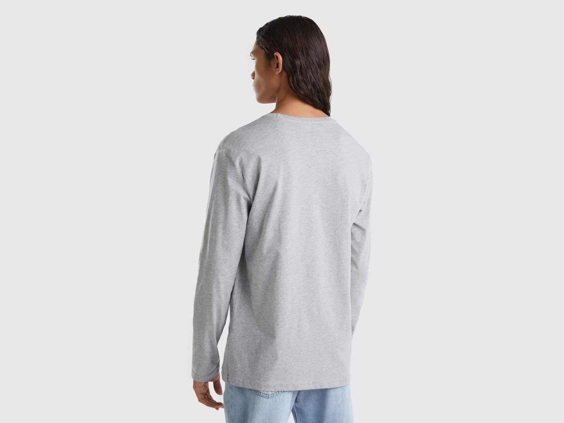 Benetton T-Shirt A Manica Lunga In Puro Cotone Grigio Chiaro Shop