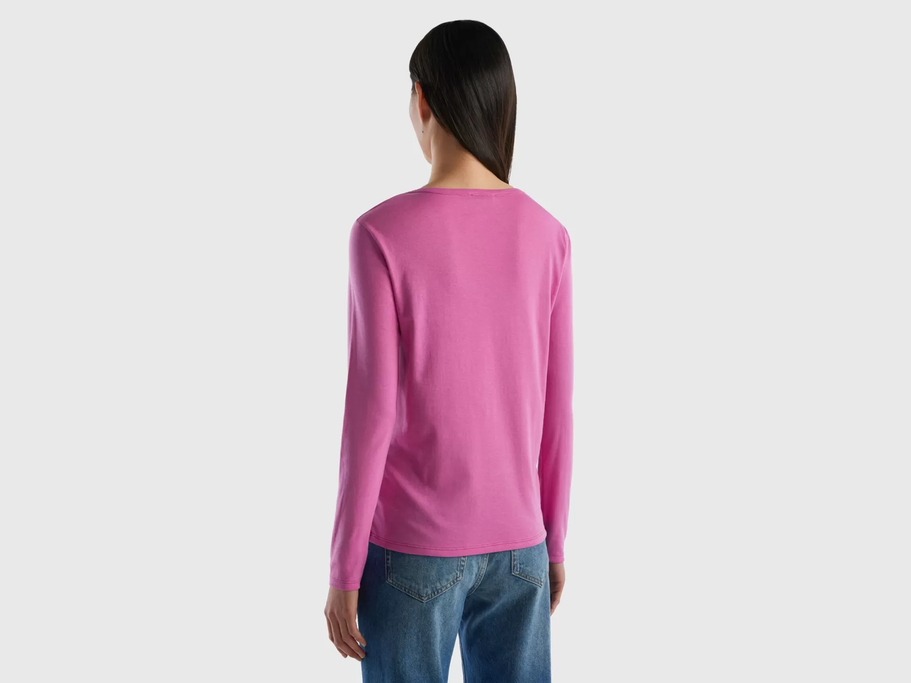 Benetton T-Shirt A Manica Lunga In Puro Cotone Rosa Store