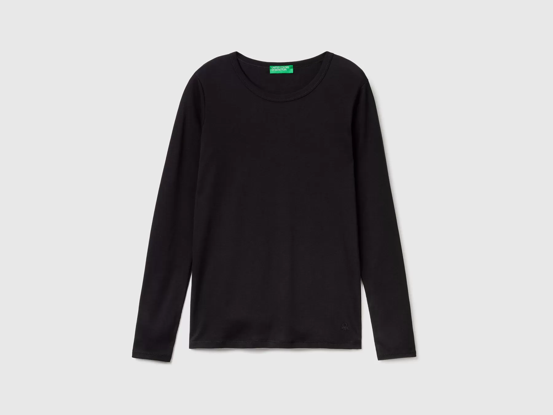 Benetton T-Shirt A Manica Lunga In Puro Cotone Nero Best Sale