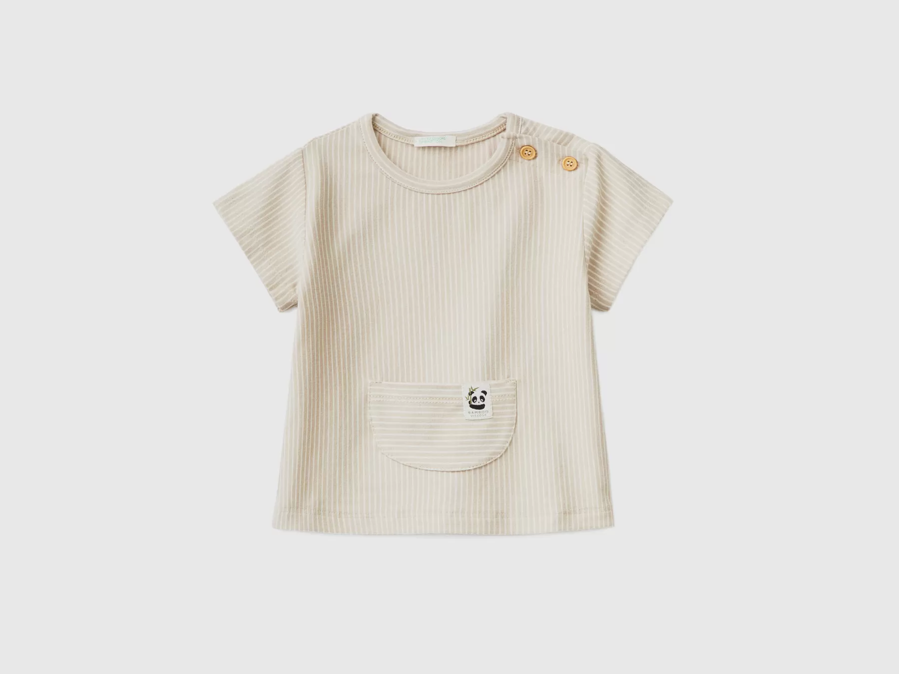 Benetton T-Shirt A Righe Con Taschino Beige Store