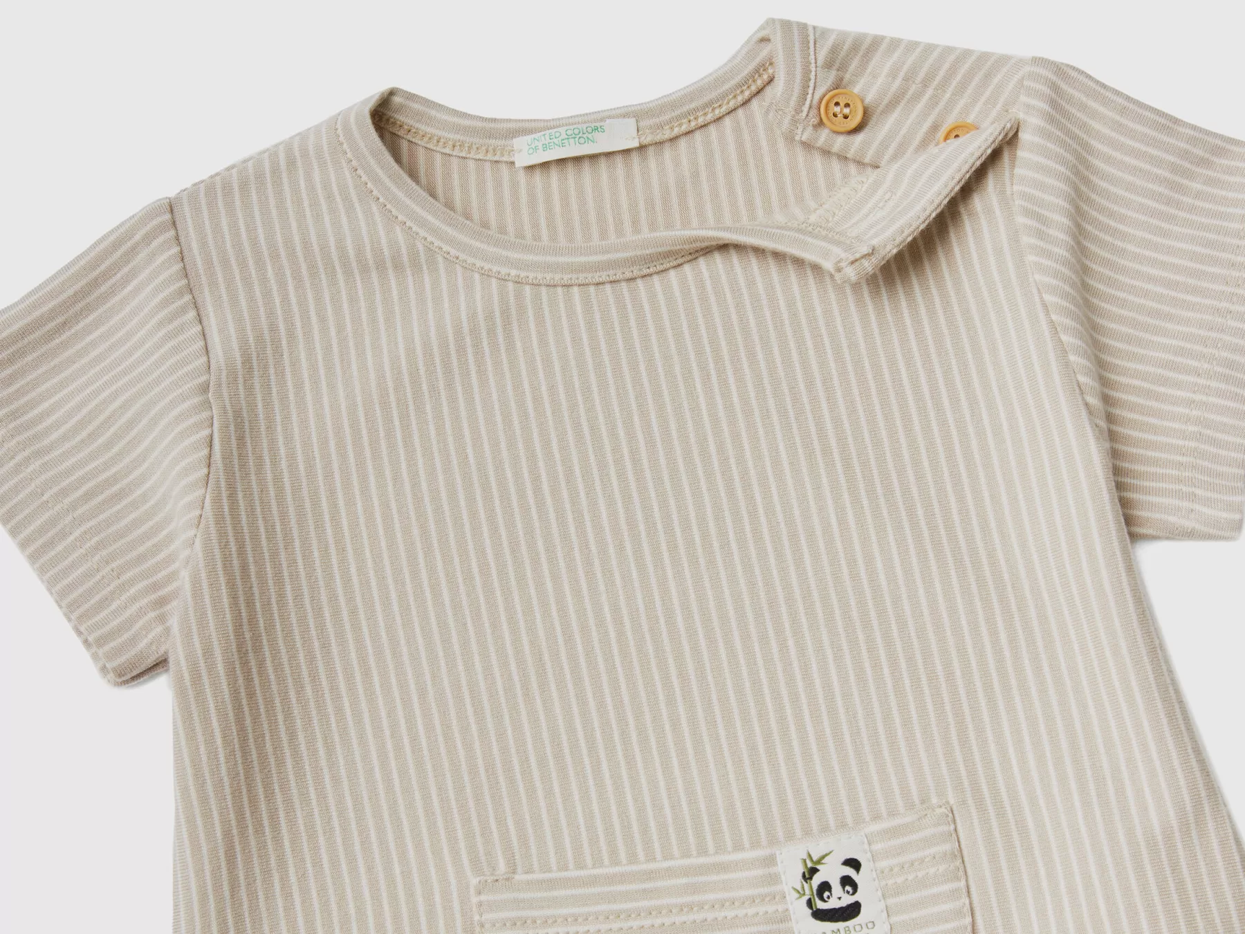 Benetton T-Shirt A Righe Con Taschino Beige Store