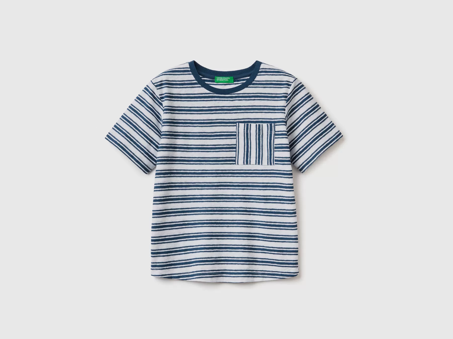 Benetton T-Shirt A Righe In Misto Lino Blu Discount