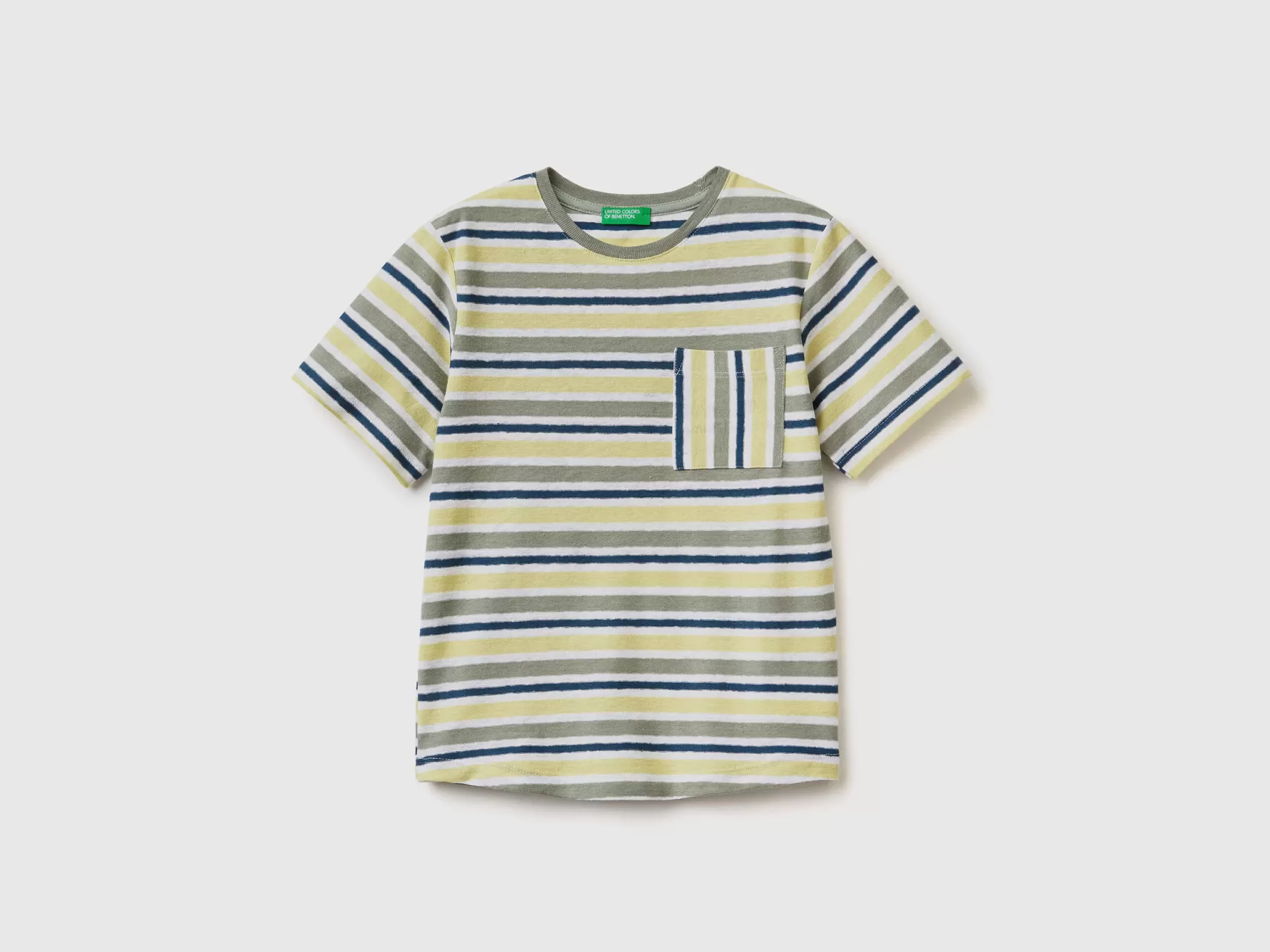 Benetton T-Shirt A Righe In Misto Lino Giallo Hot